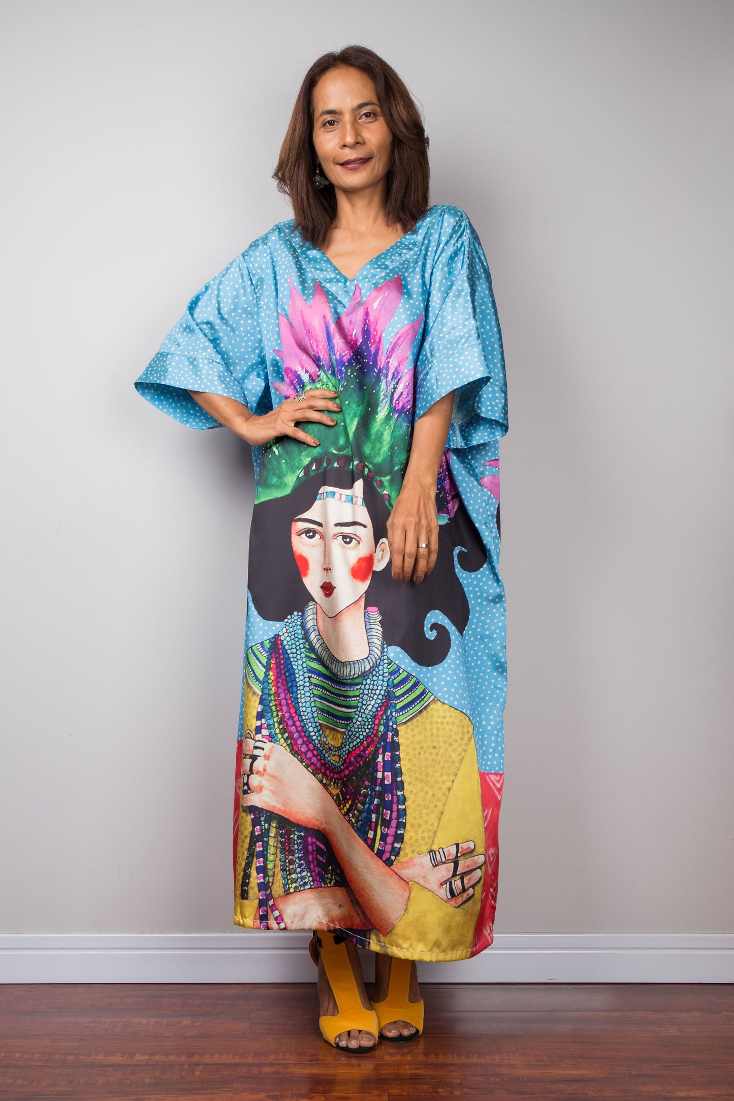 Silk satin kaftan dress