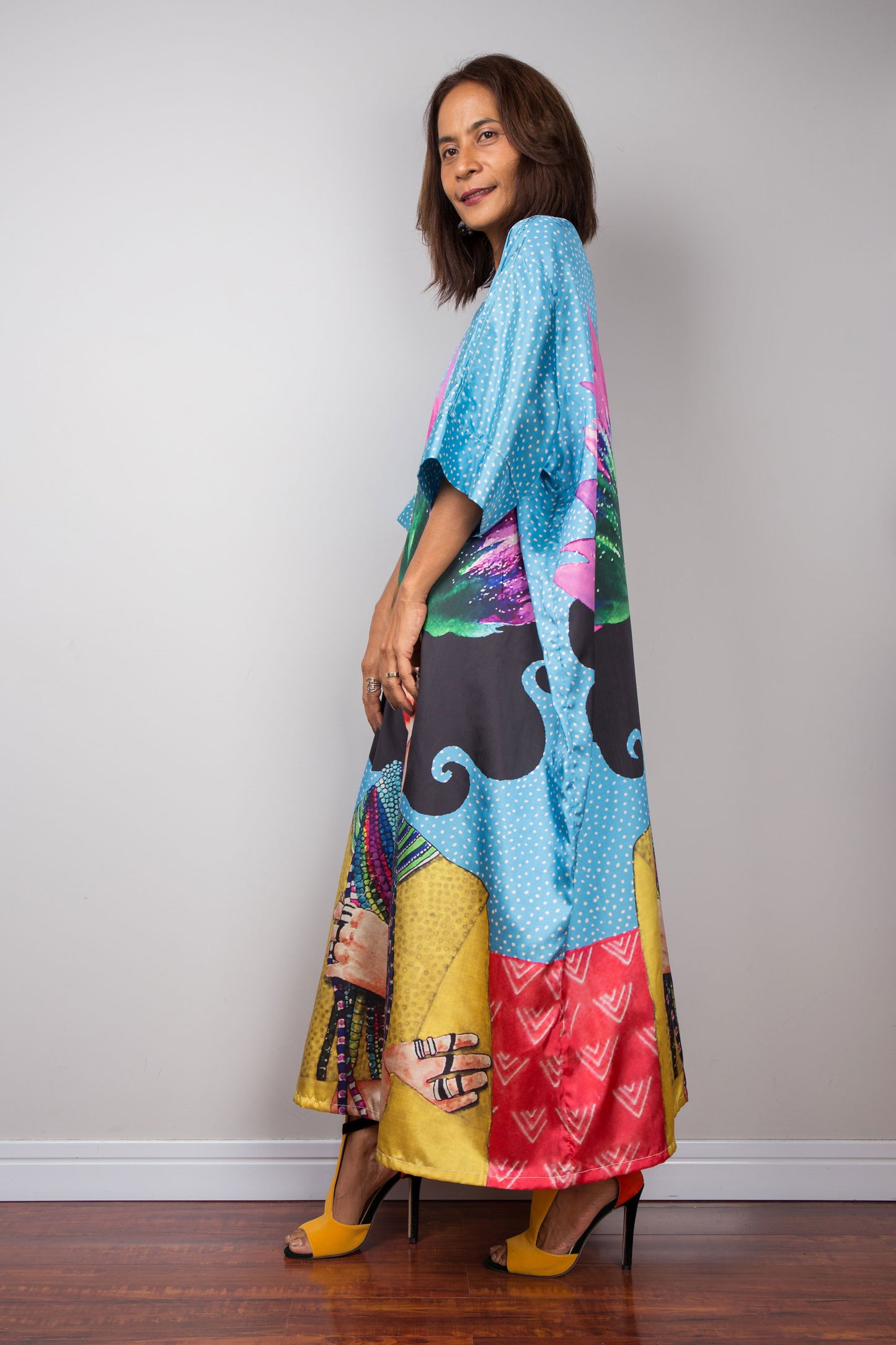 Silk satin kaftan dress