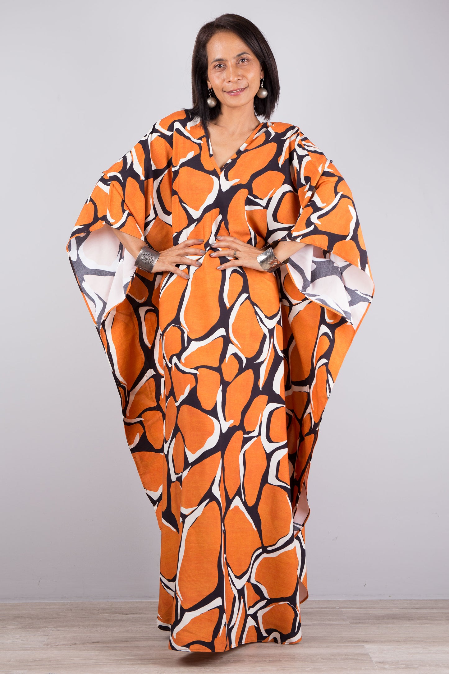 Orange loose fit caftan - Kaftan maxi dress by Nuichan