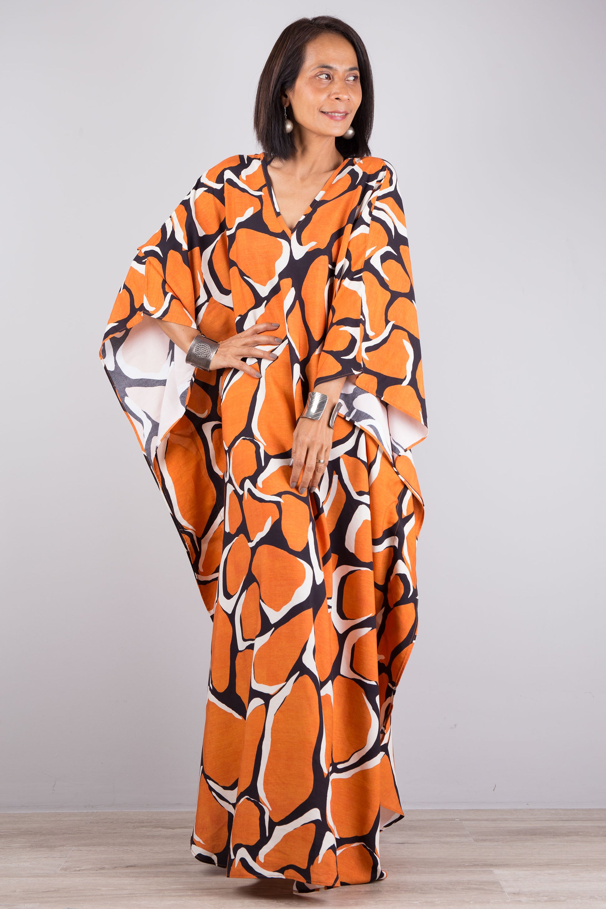 Orange caftan - Loose fit caftan dress by Nuichan