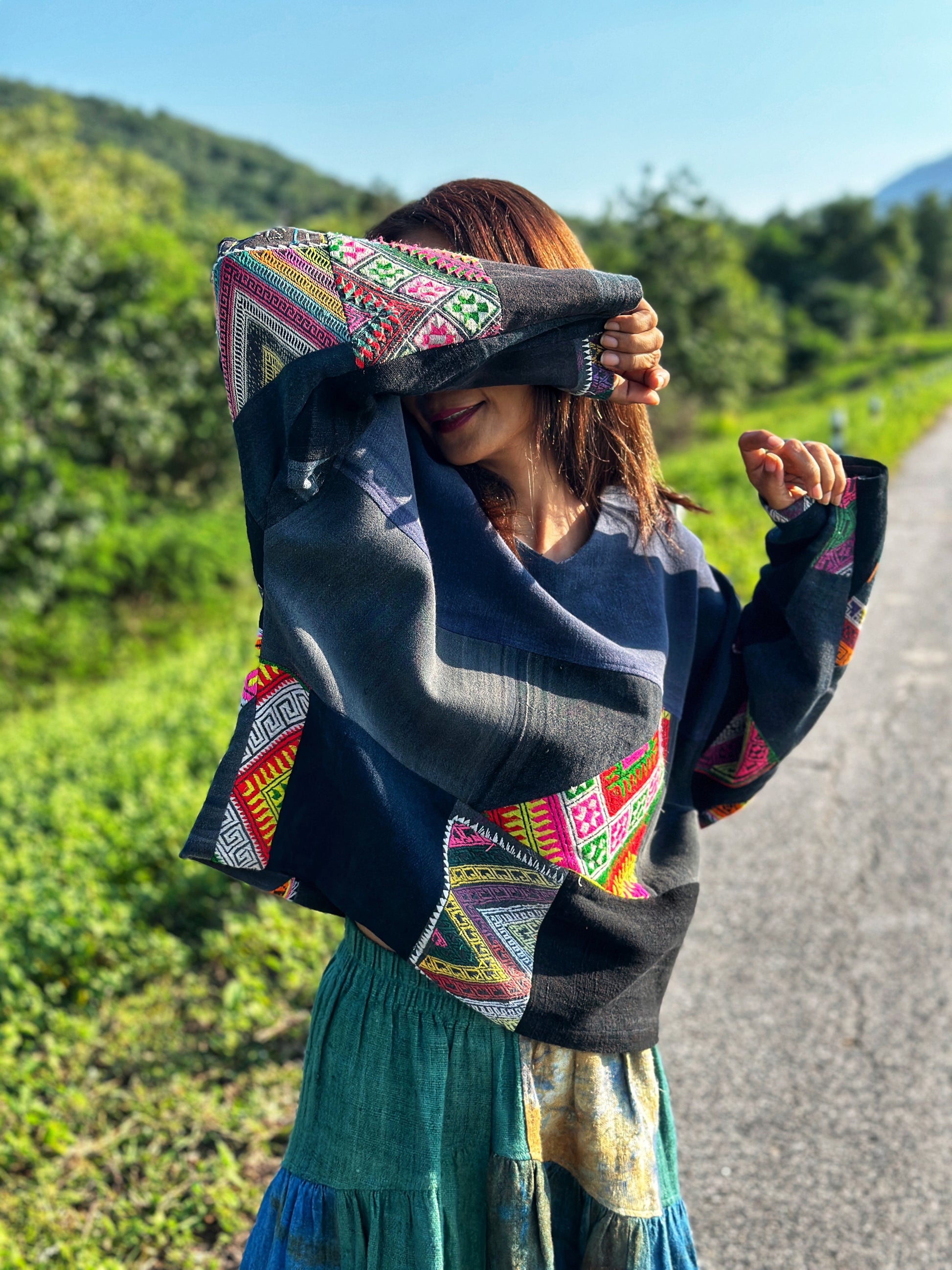 Patchwork Pullover Sweater, Thai hill tribe clothing by Nuichan