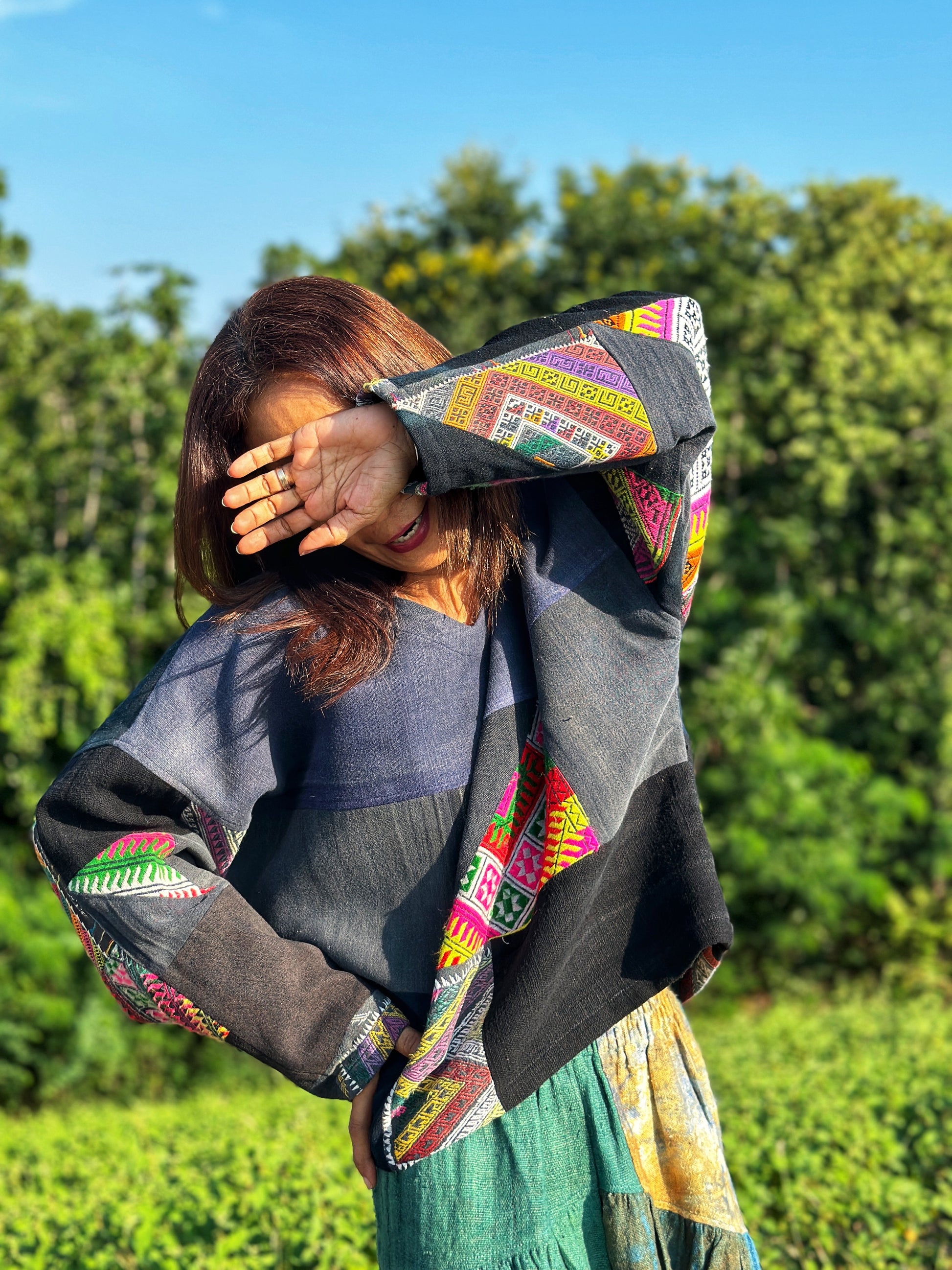 Patchwork Pullover Sweater, hill tribe clothing by Nuichan