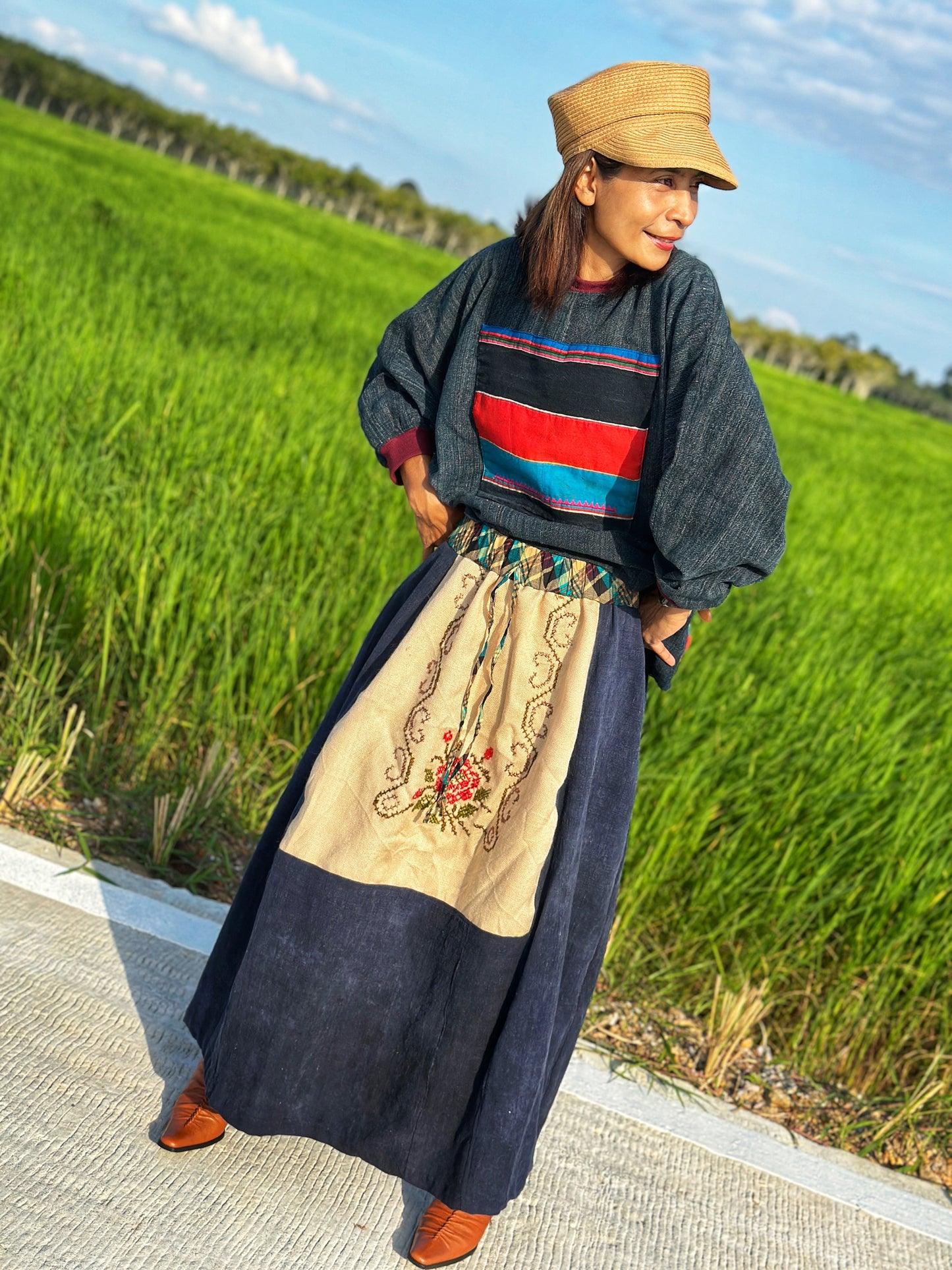 Patchwork Skirt with Embroidery