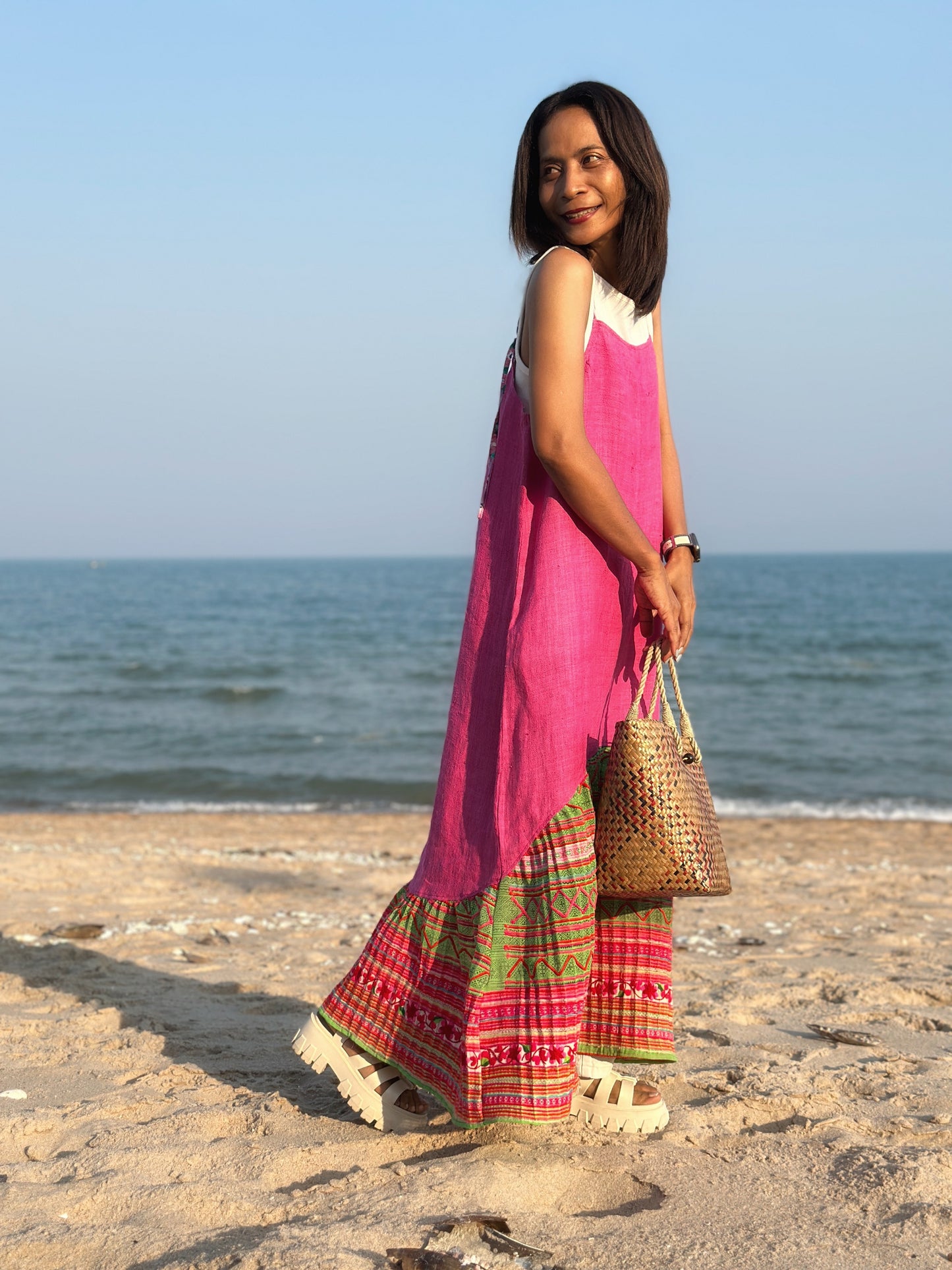 Pink hemp tank top dress