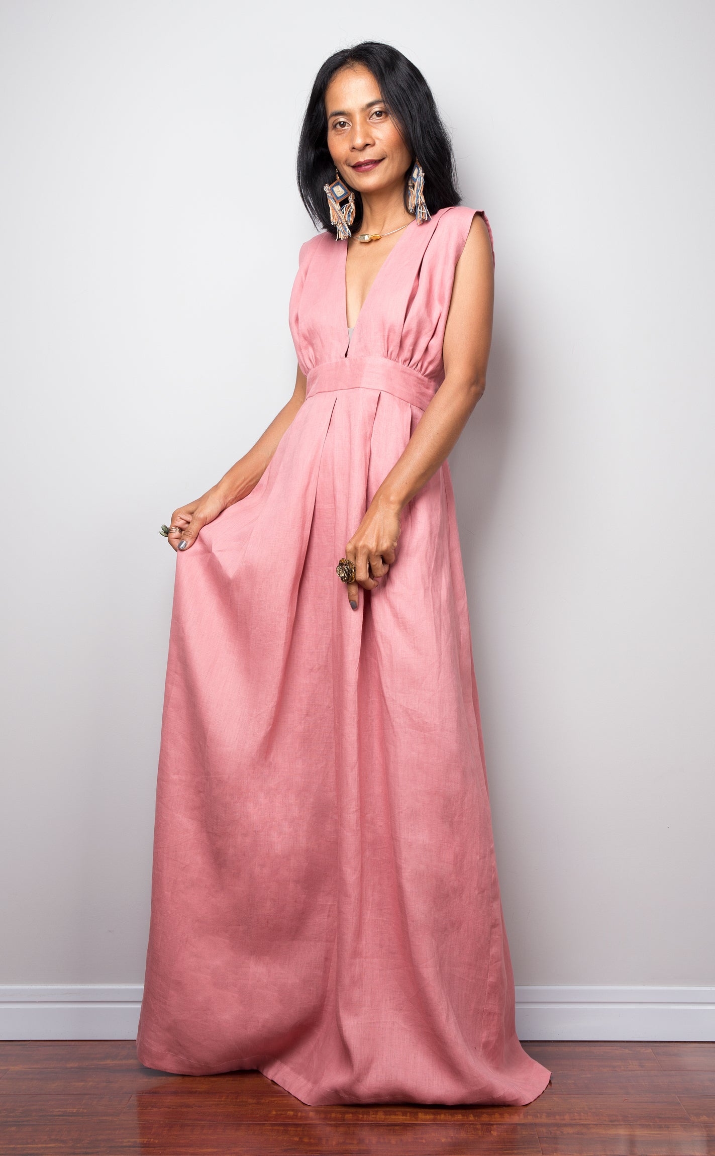 Pink Sleeveless Linen dress. Wedding guest dress by Nuichan