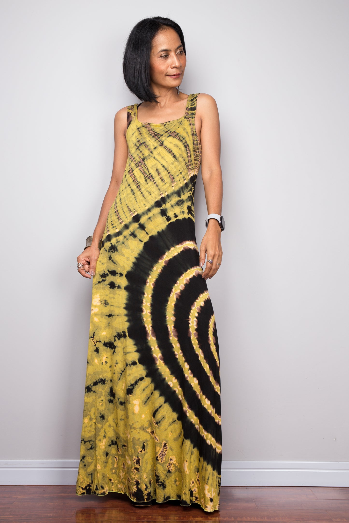 Sleeveless tie dye maxi dress, open back dress