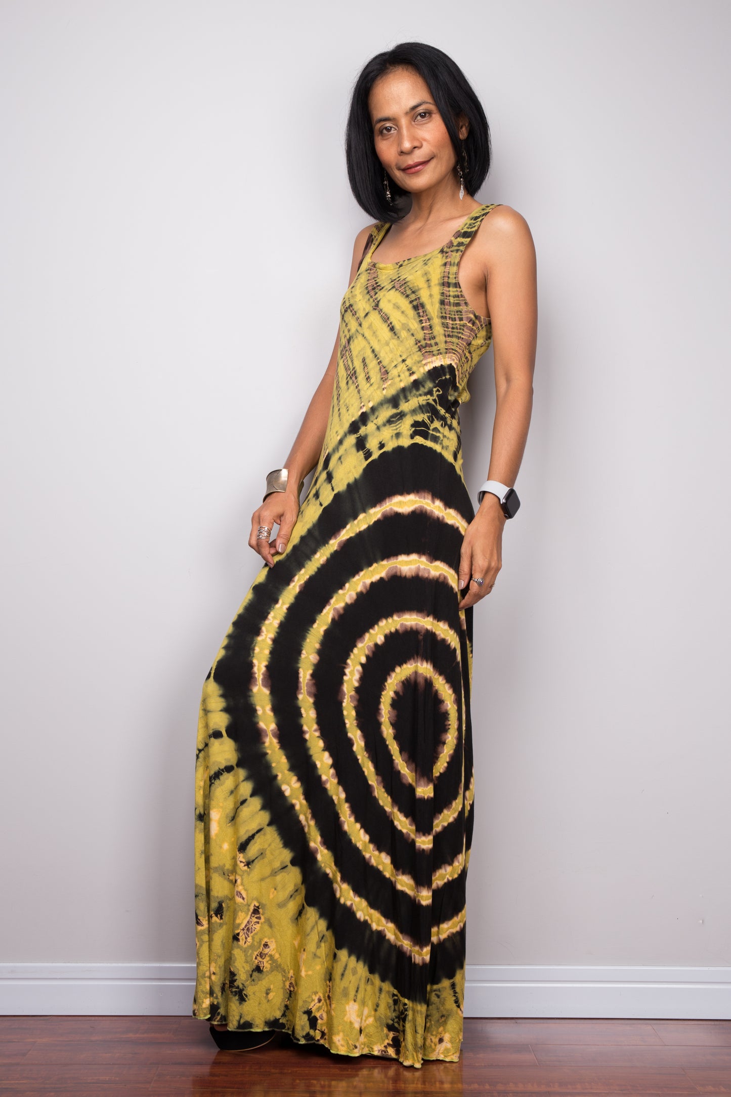 Sleeveless tie dye maxi dress, halter style dress with round shaped neckline