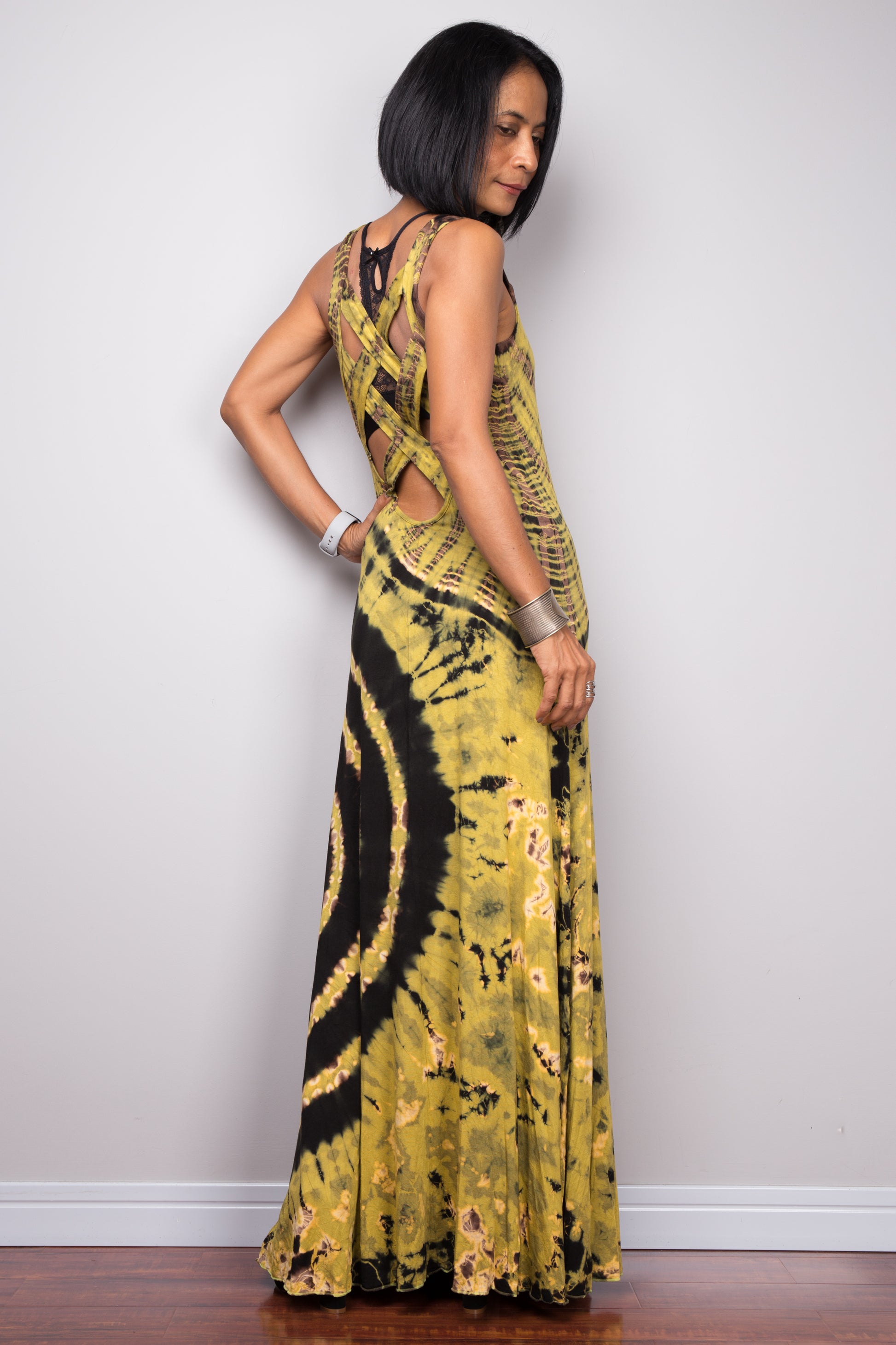 Tie dye dress, sleeveless, body con type maxi dress