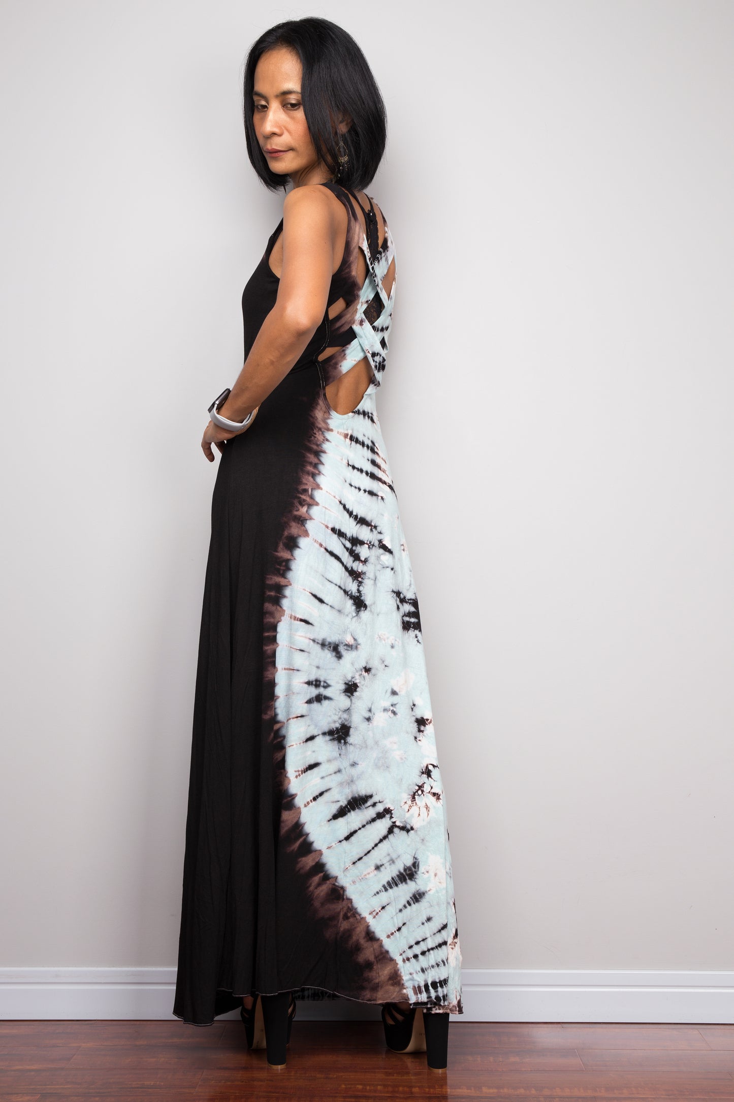 Two tone tie dye maxi dress.  Sleeveless body con style dress