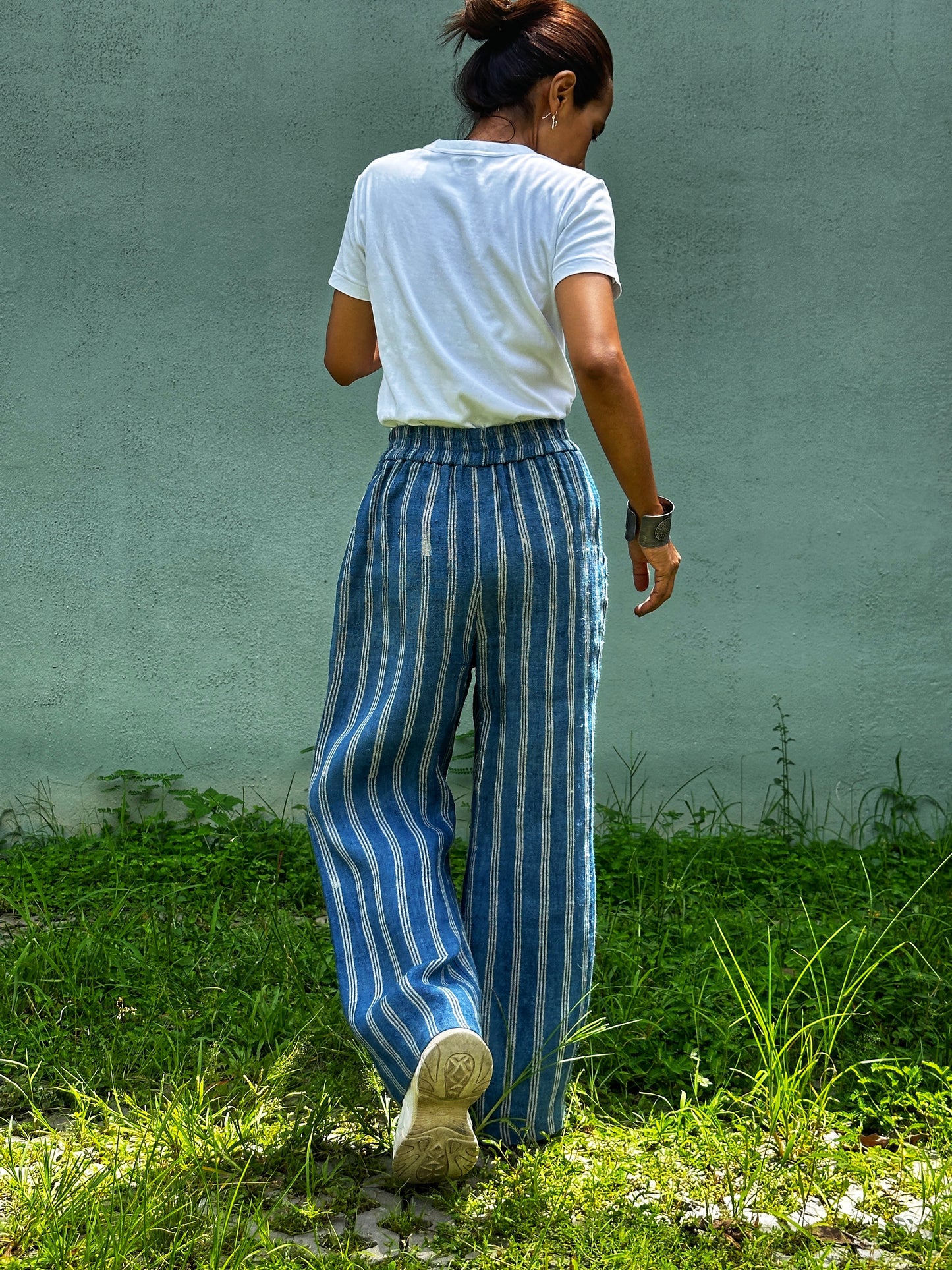 Hemp pants with pockets.  Striped trousers by Nuichan