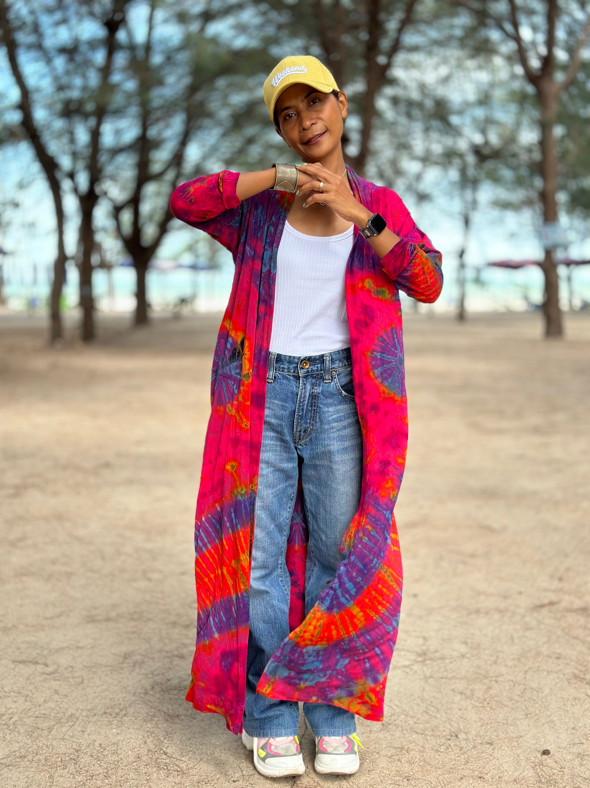 Tie dye cardigan with open front - front view