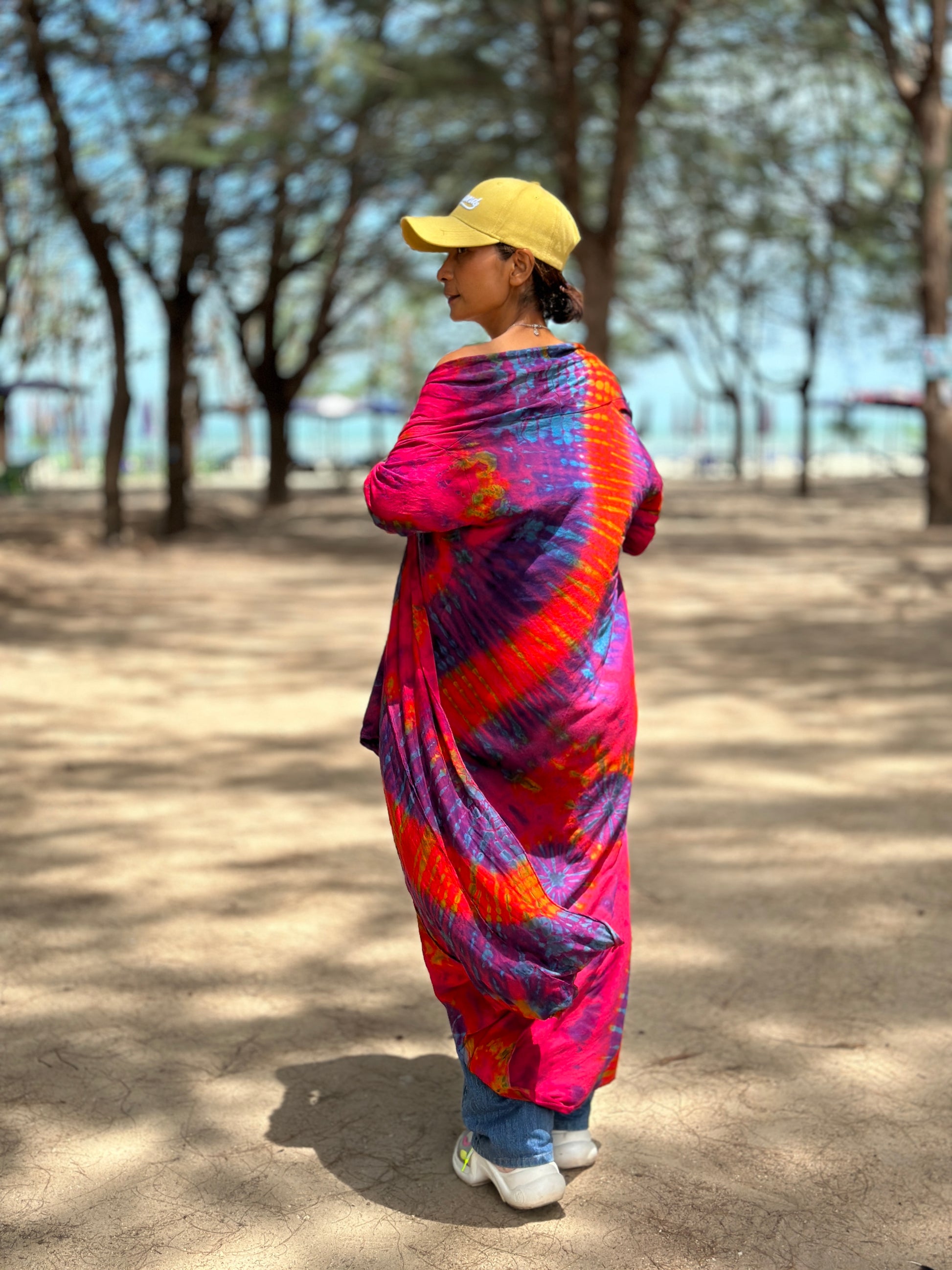 Pink tie dye cardigan - back view