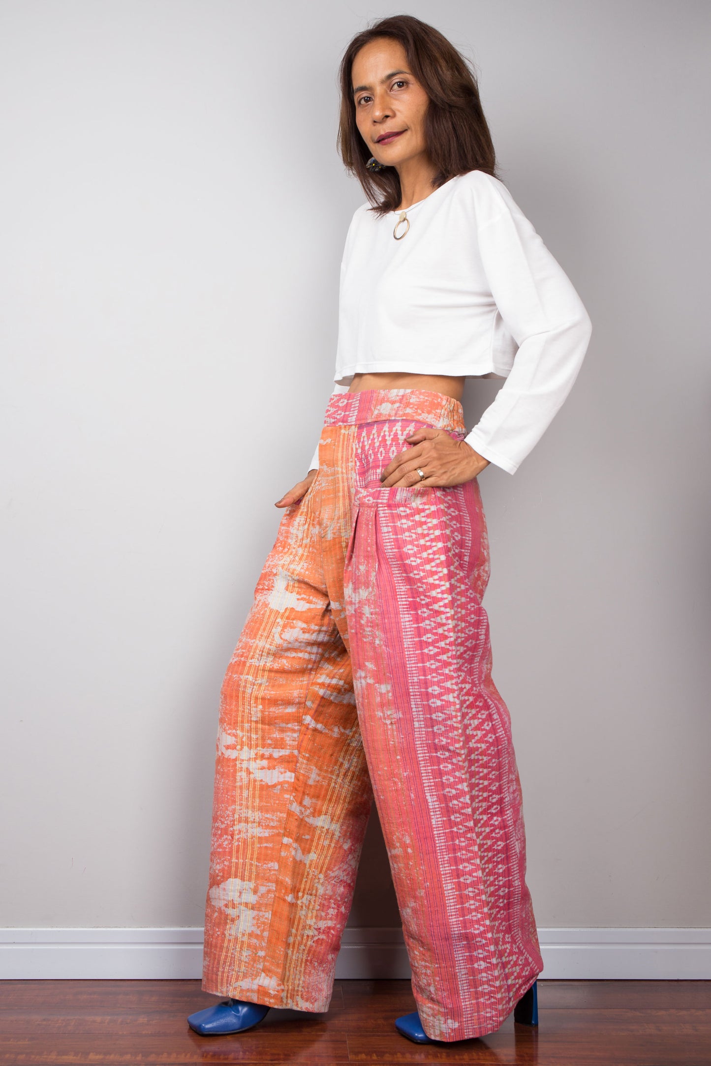 Orange tie dye trousers.  Hemp pants by Nuichan