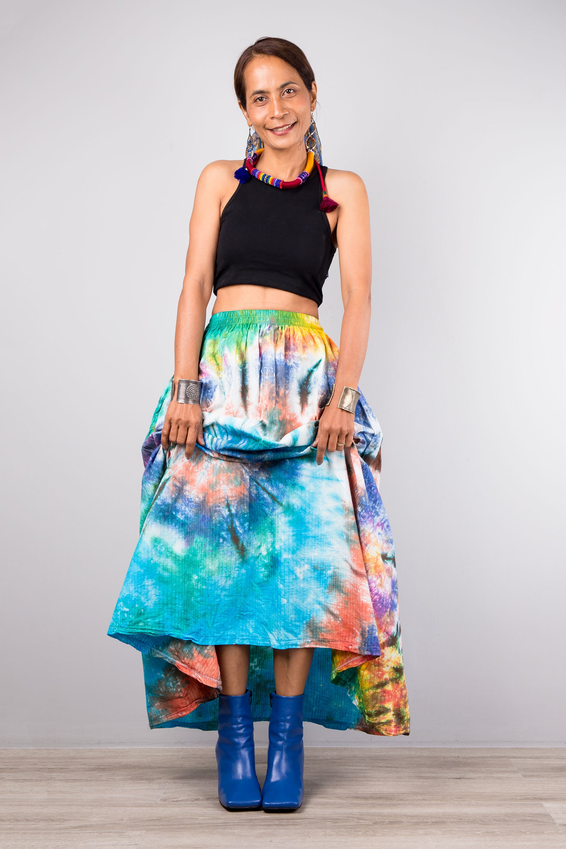 Tie dye skirt by Nuichan.  Buy hand dyed maxi skirt with inseam pockets