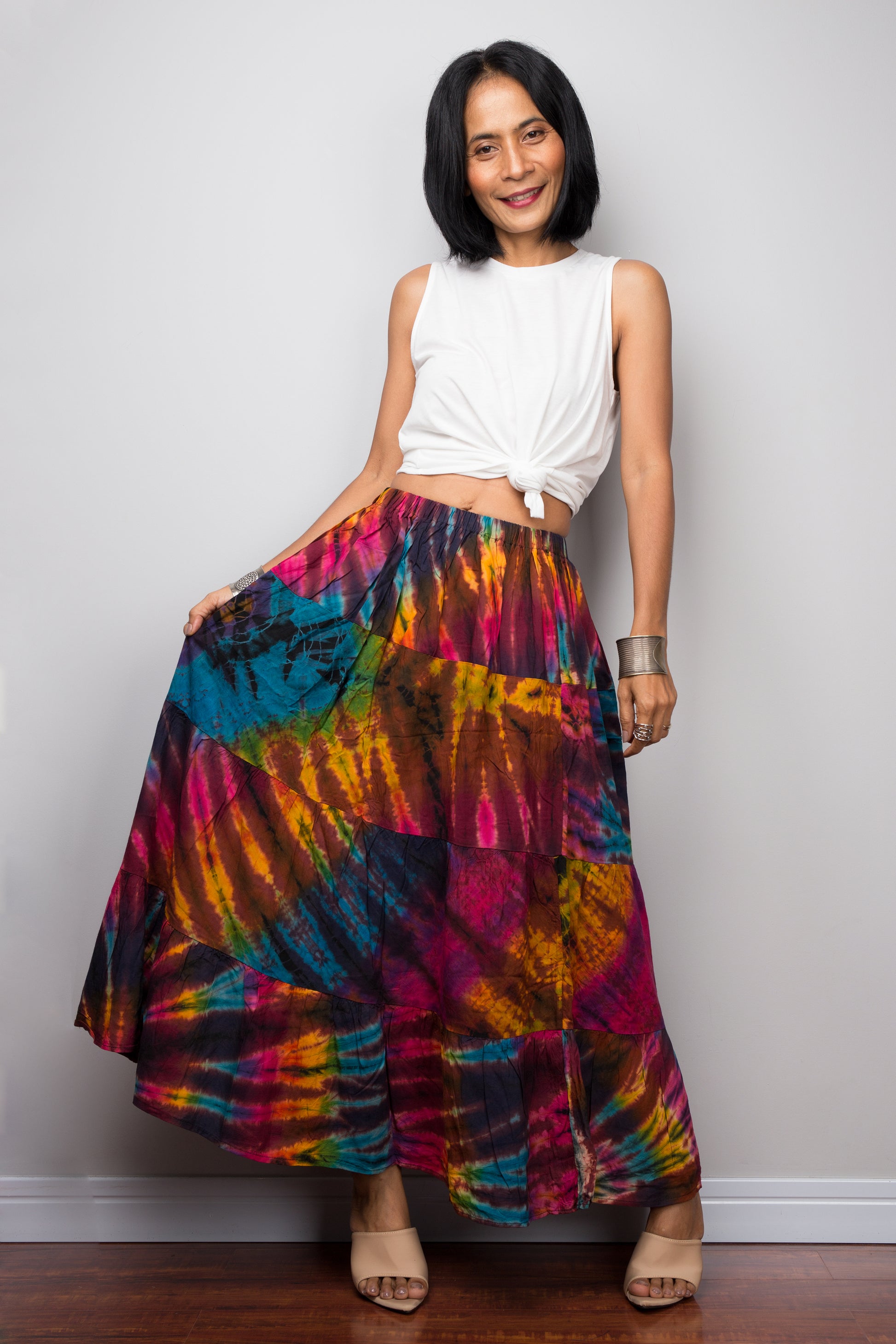 Rainbow tie dye smock skirt by Nuichan