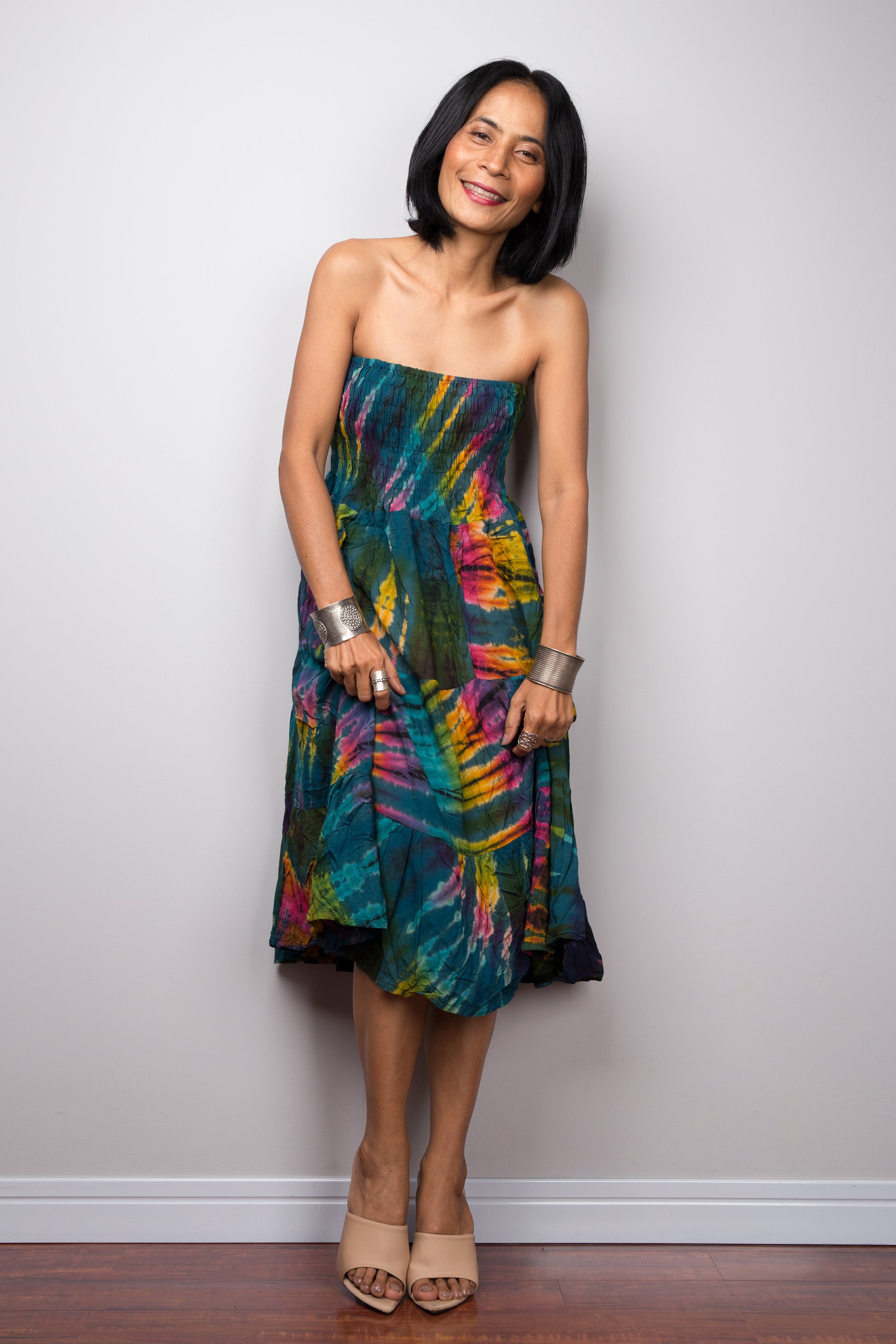 Tie dye smock dress by Nuichan,  strapless tie dye dress for summer