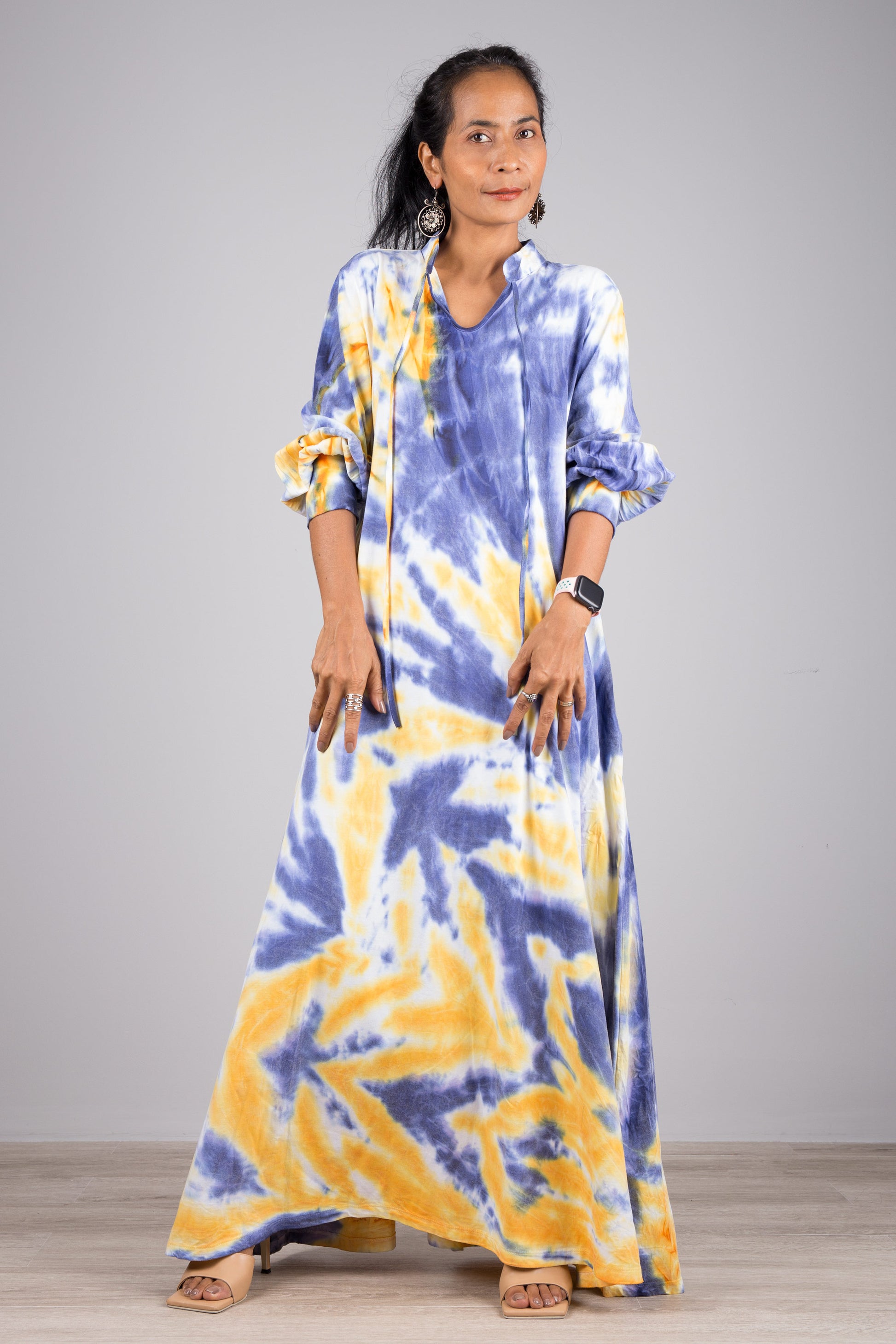 Tie-dye dress with bell sleeves