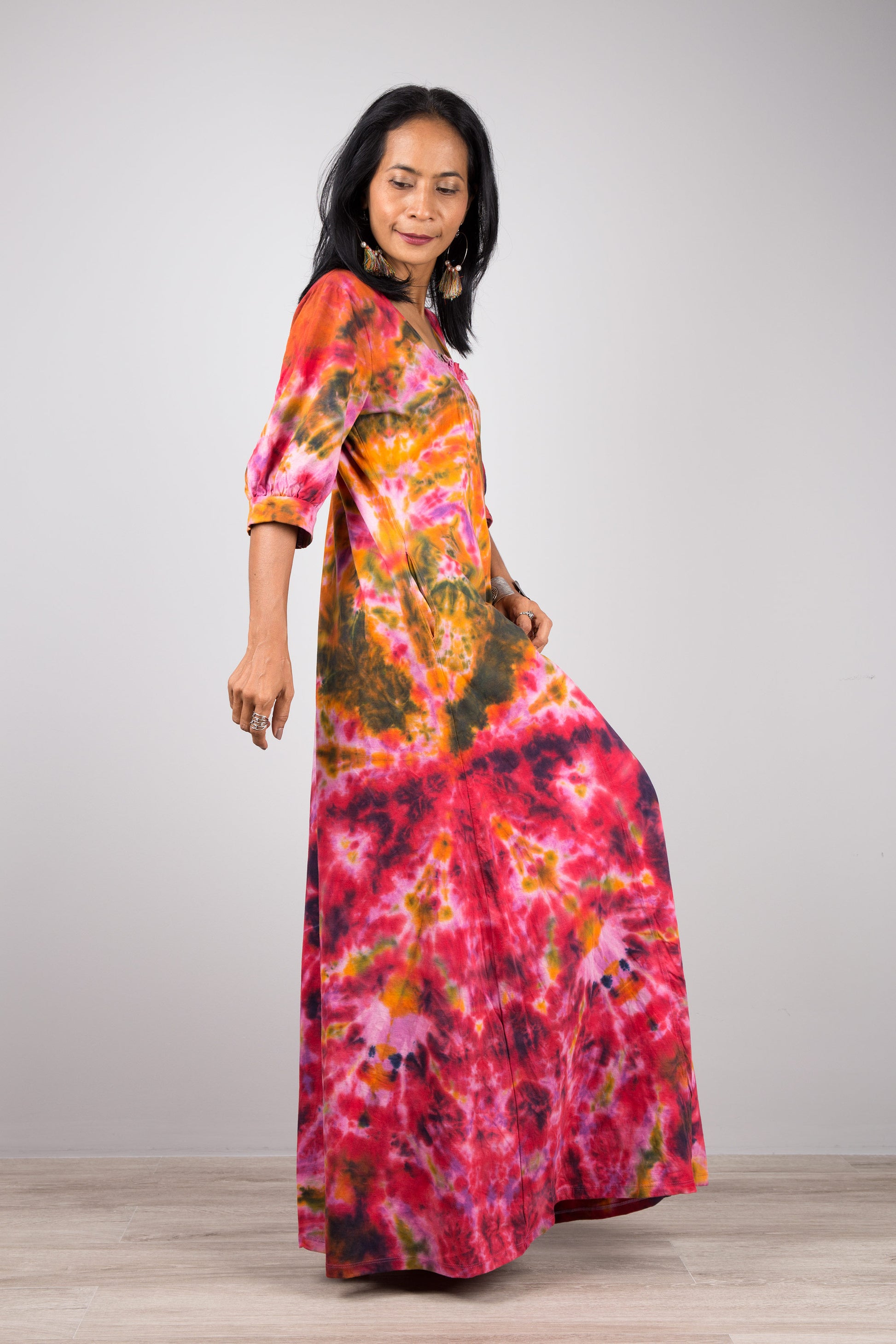 Cotton tied dye maxi dress with pockets