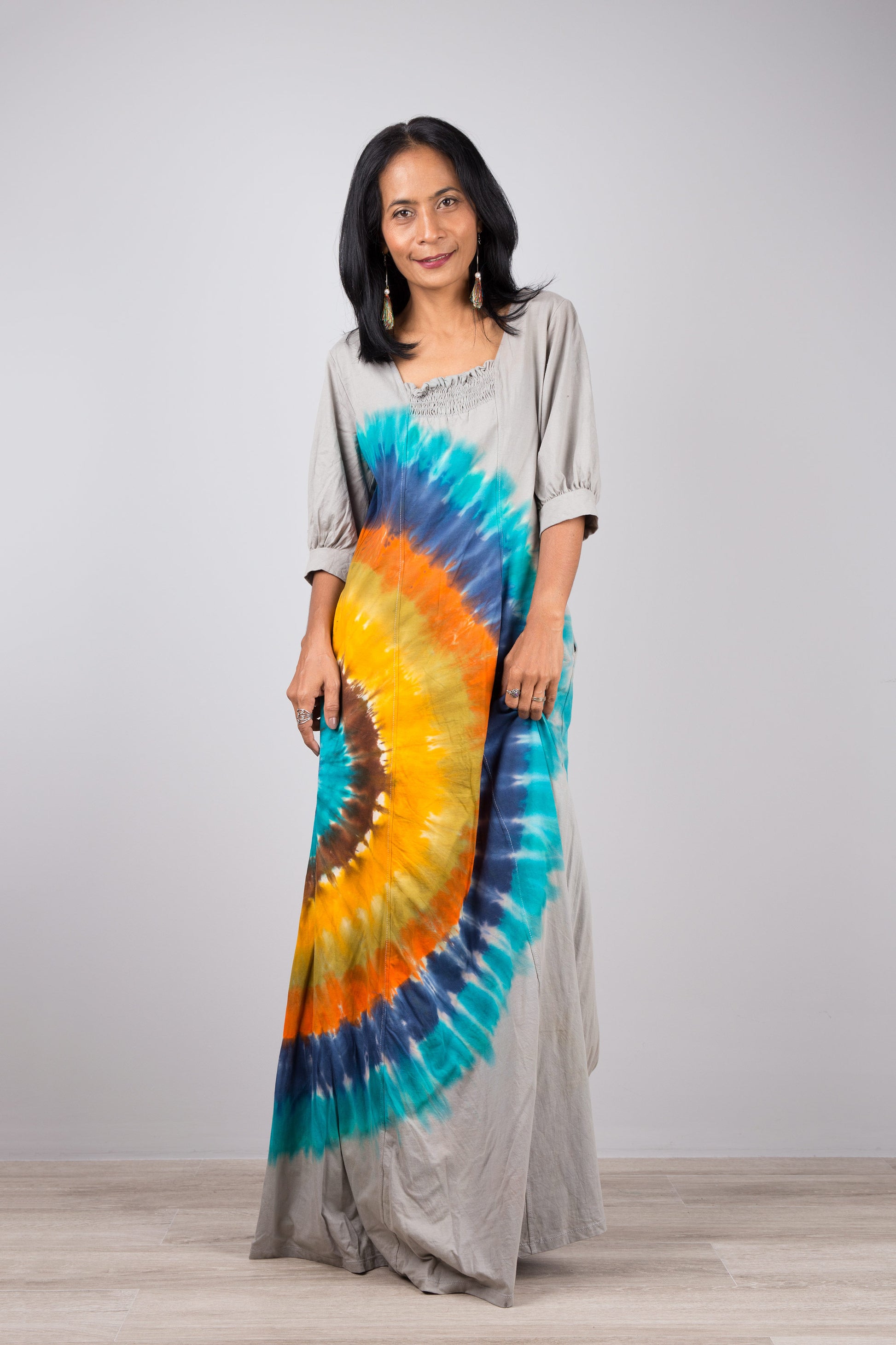 Rainbow Tie Dye Maxi Dress with Pockets