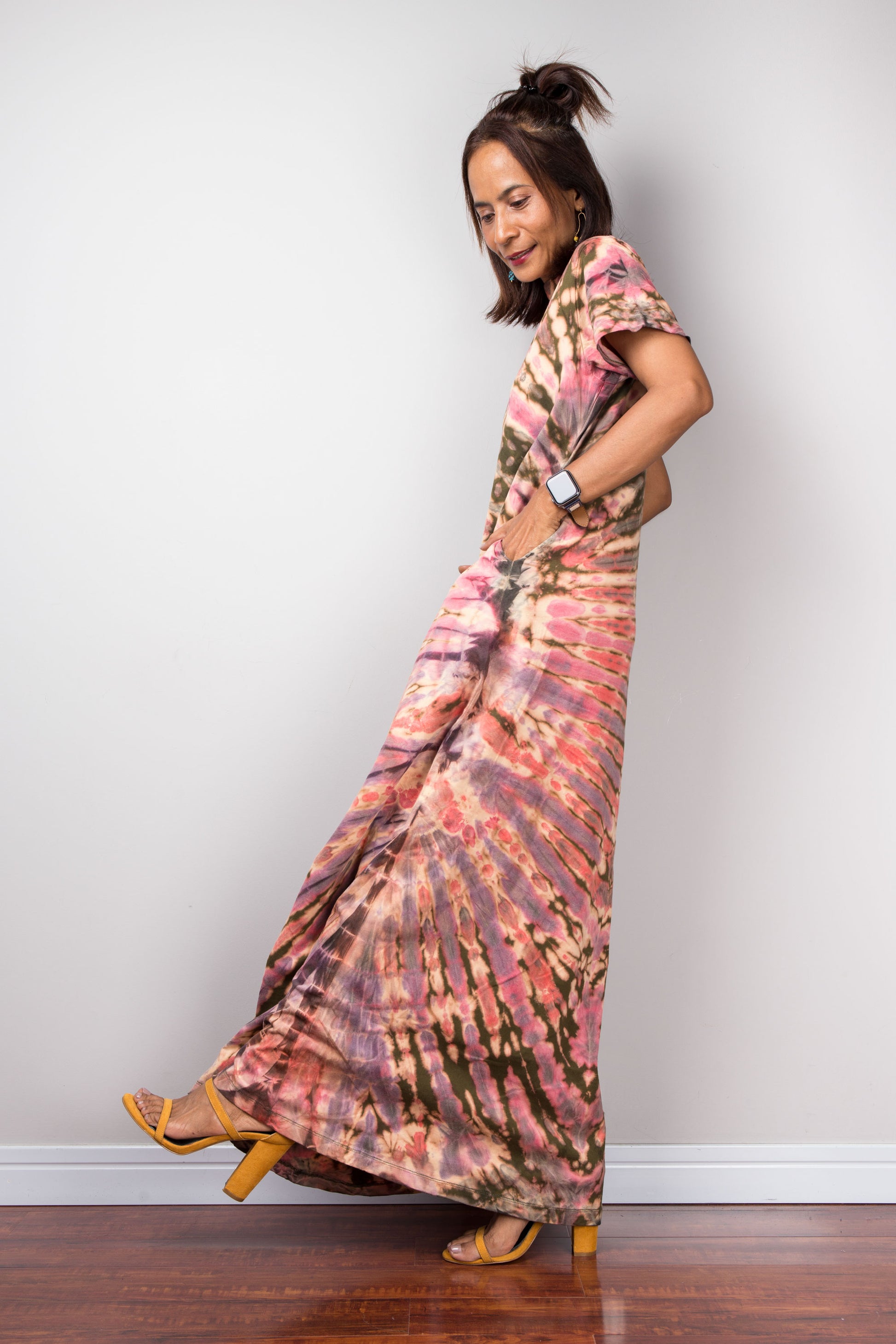 tie dye split thigh dress with inseam pockets