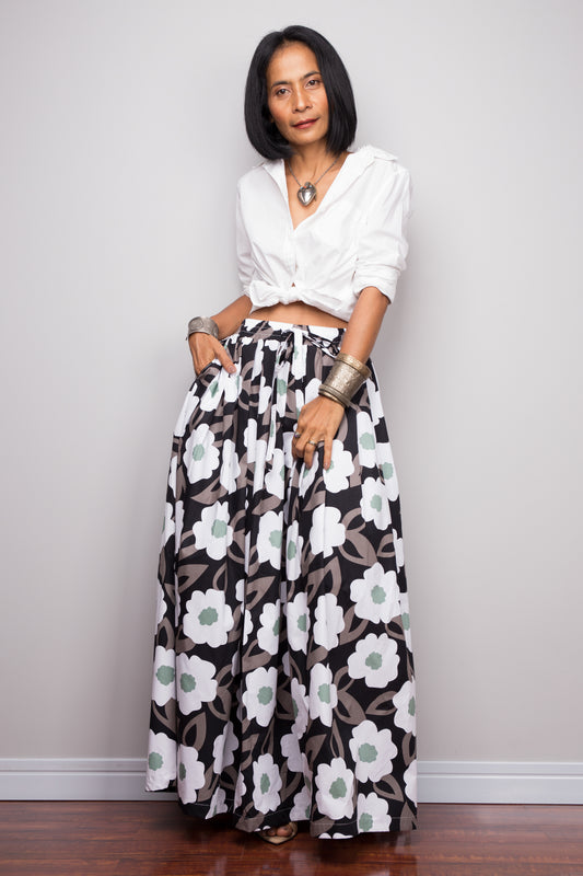 Floral skirt,  Pleated maxi skirt, cotton summer skirt