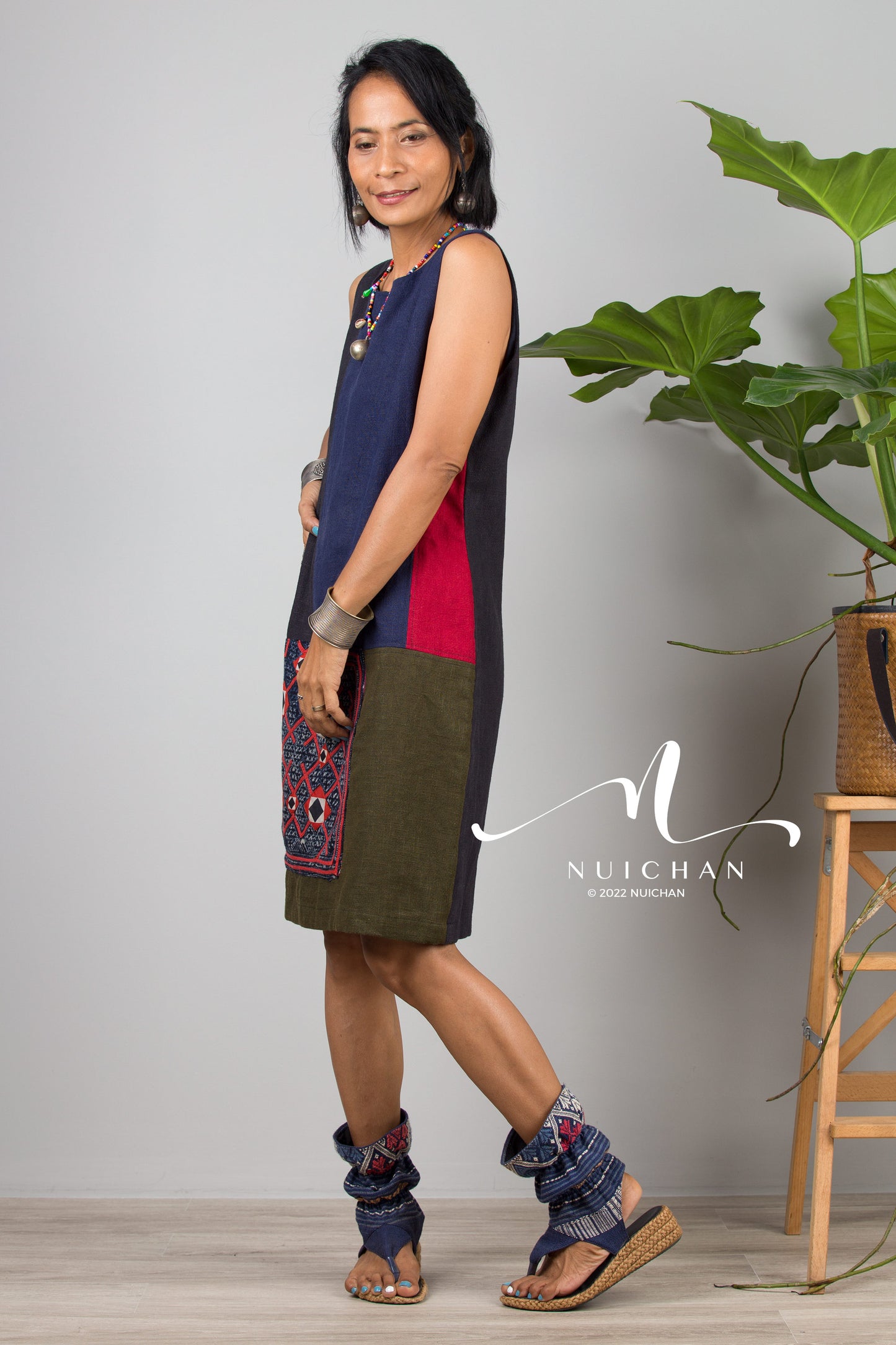 Nuichan women's patchwork summer dress | Modern hill tribe fashion