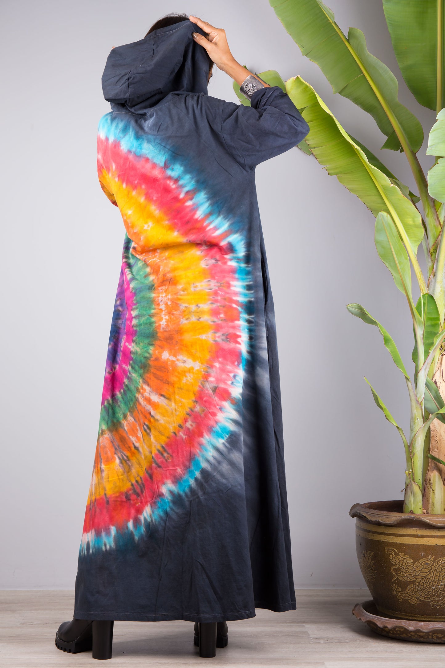 Tie dye duster dress with hood