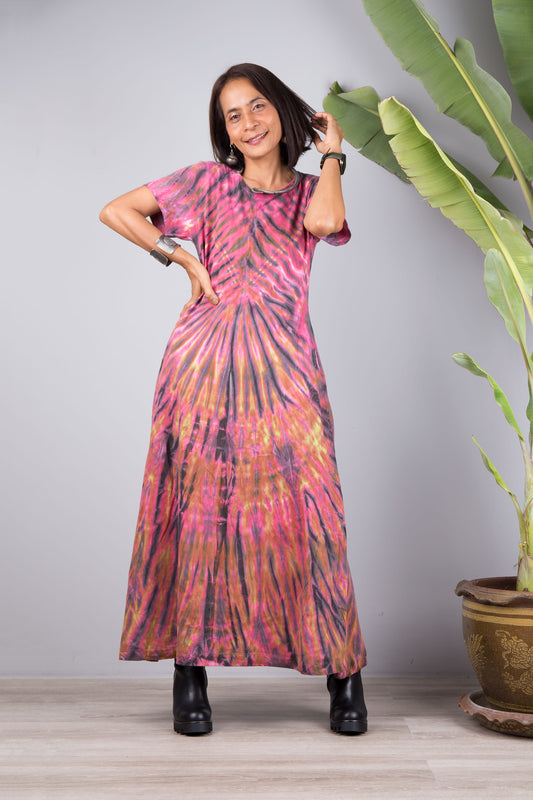 Cotton Tie dye dress with pockets | Tie dye design by Nuichan