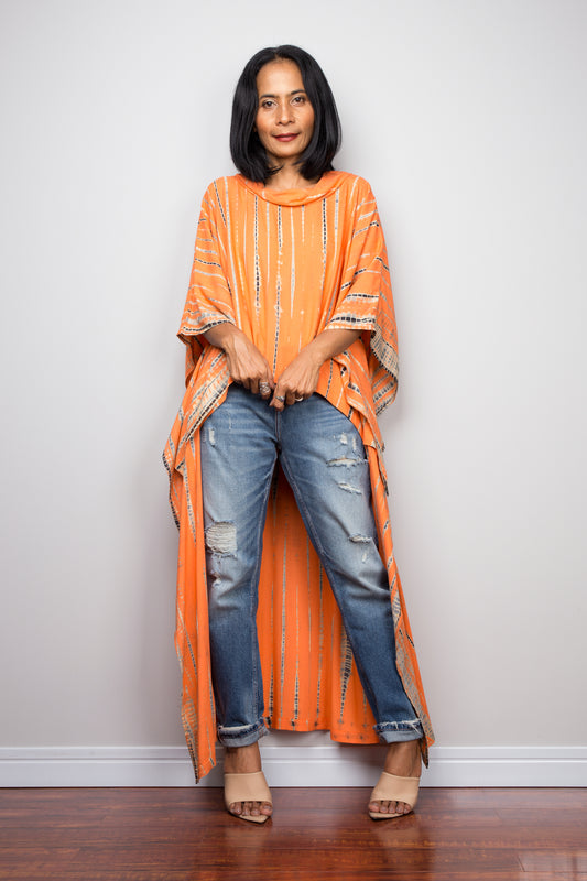 Buy Orange Tie dye Kaftan top online. Short front tie dye dress by Nuichan