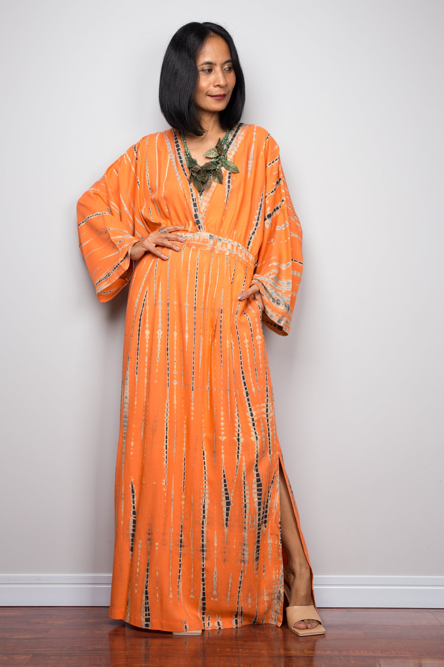 Tie dye kimono dress with pockets