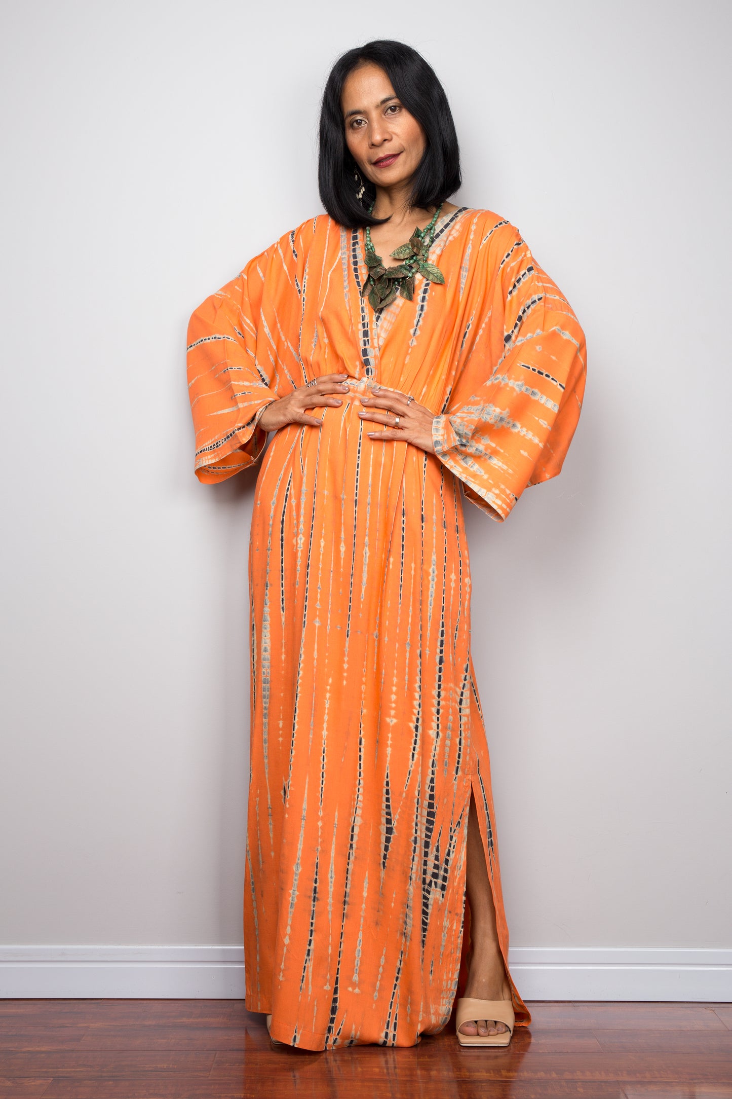 Tie dye kimono dress with pockets