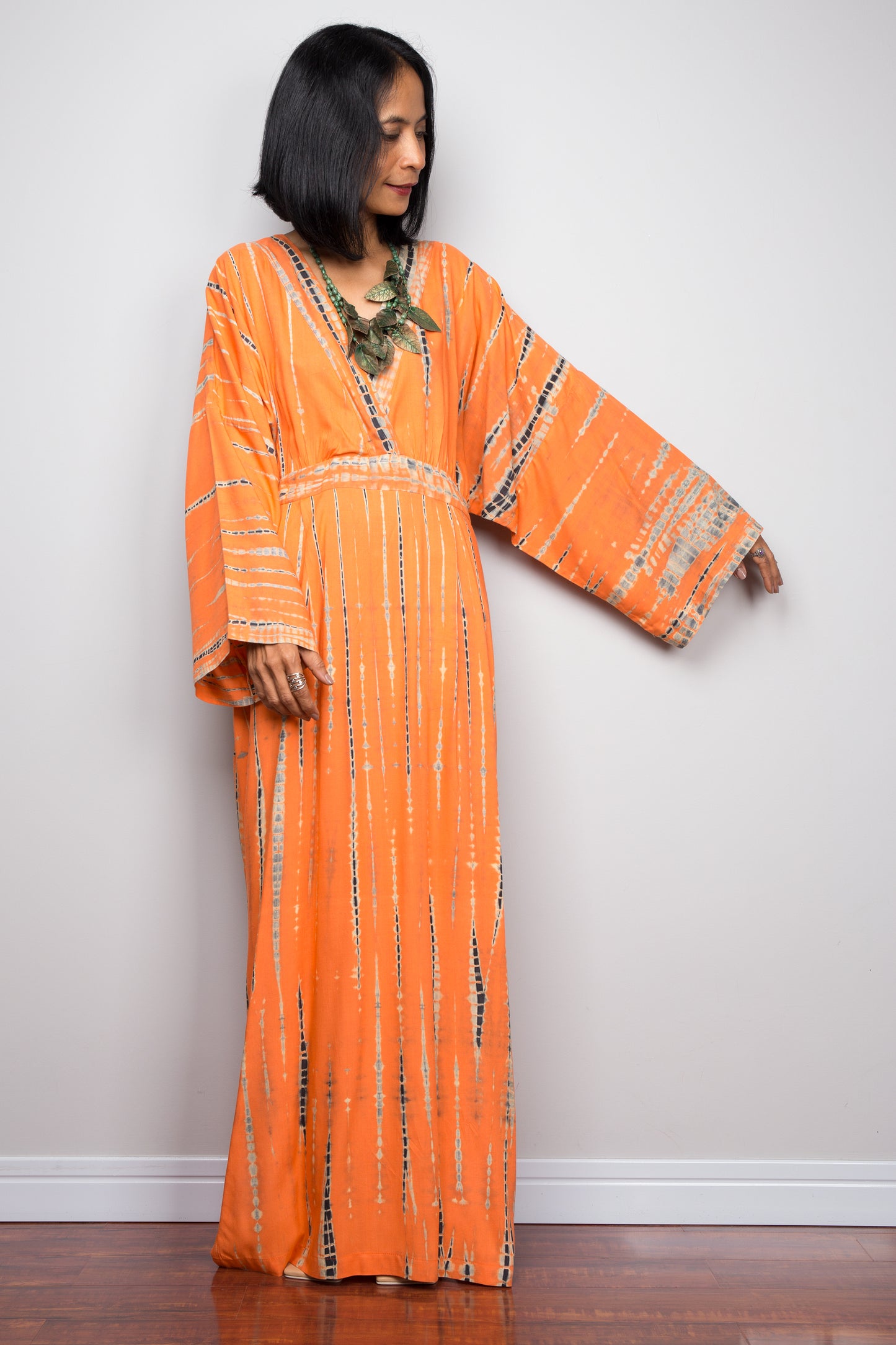 Tie dye kimono dress with pockets