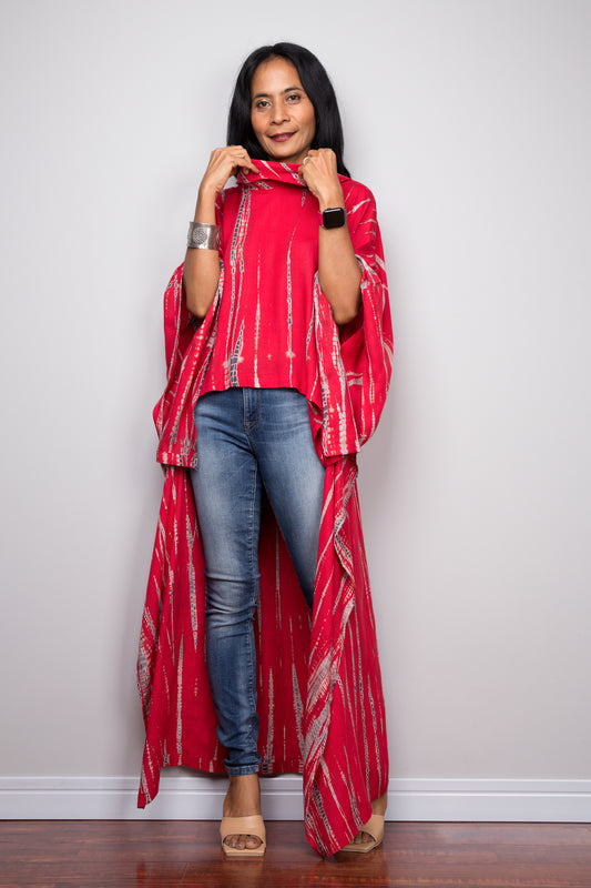 Buy red Tie dye Kaftan top dress online. Short front tie dye dress by Nuichan