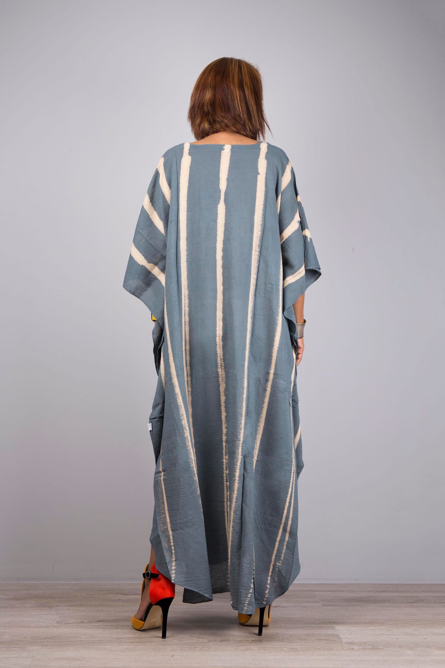 Grey tie dye maxi, kaftan style, back view