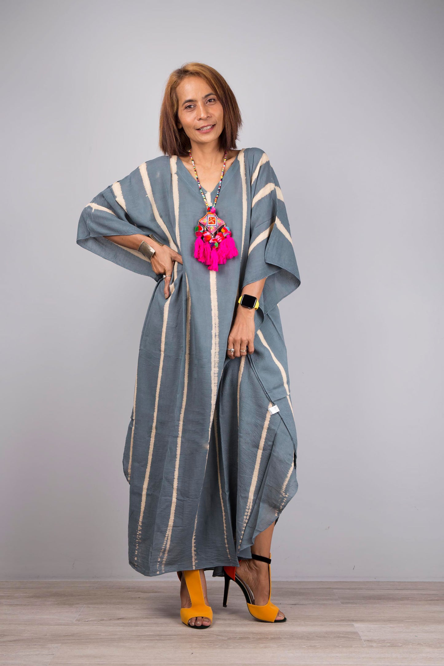 Tie dye kaftan dress, front view