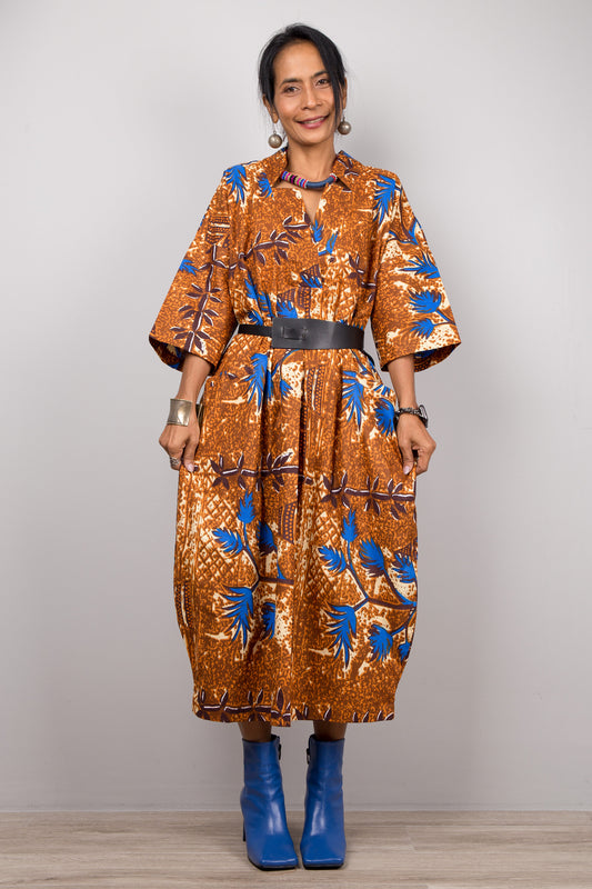 Kaftan dress made from ankara cotton fabric.