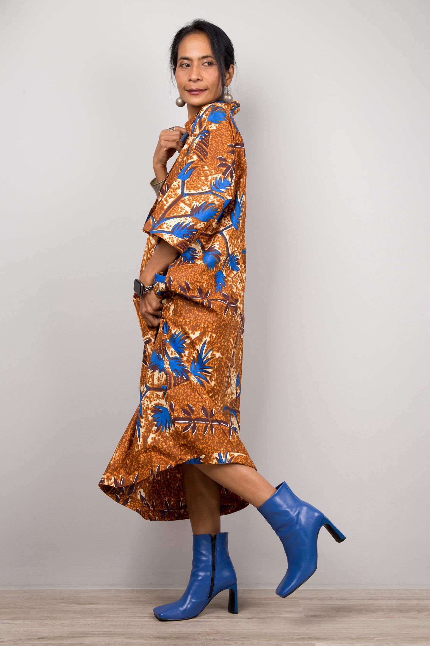 Ankara kaftan dress by Nuichan. Side view