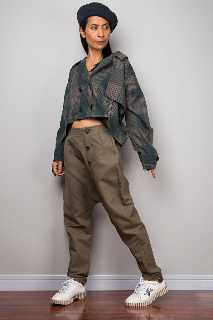 Linen harem pants with pockets, brown loose fit baggy pants, unisex pa –  Nuichan