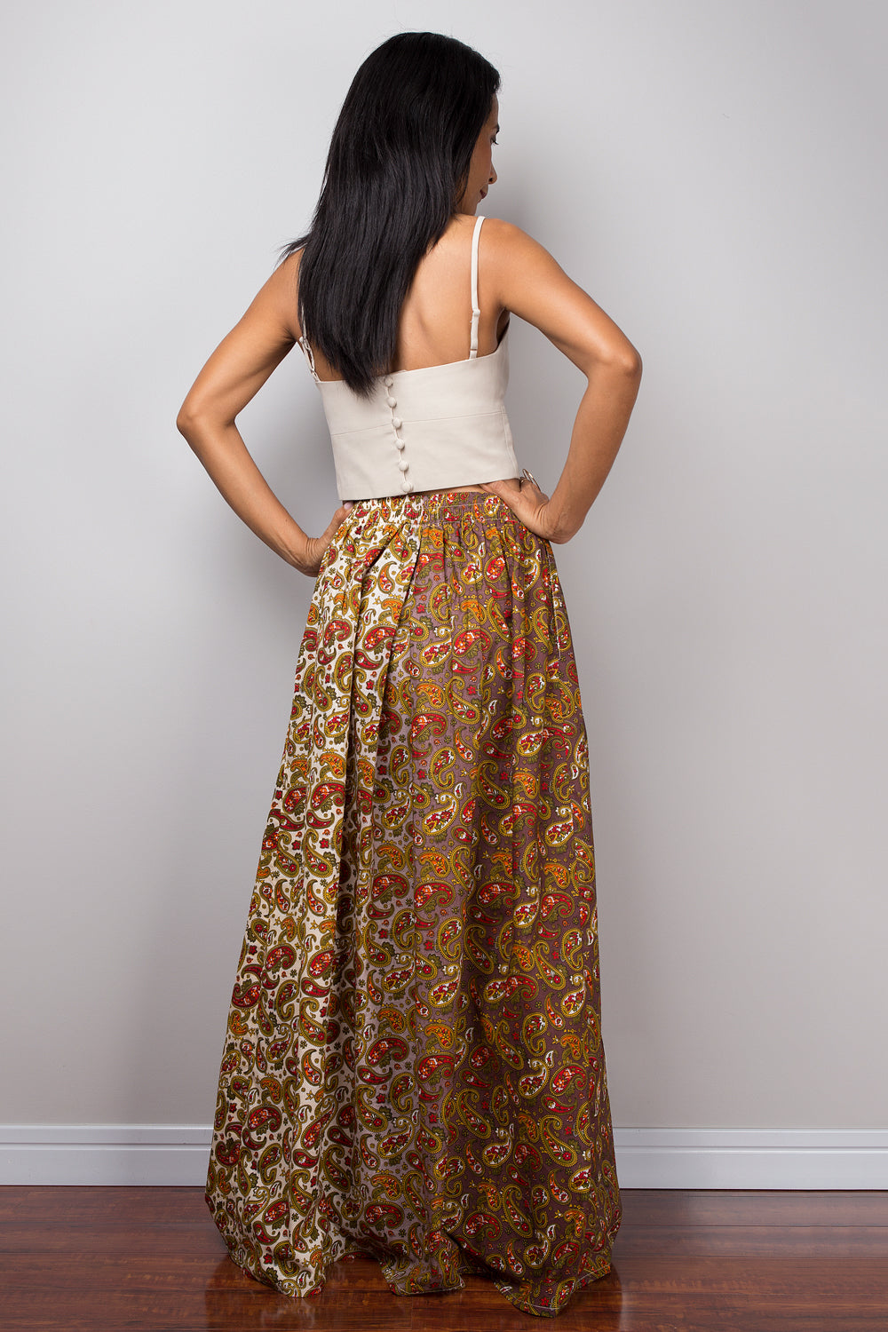 Paisley maxi skirt,  Boho Skirt, Paisley Skirt, Maxi Skirt, Two tone skirt