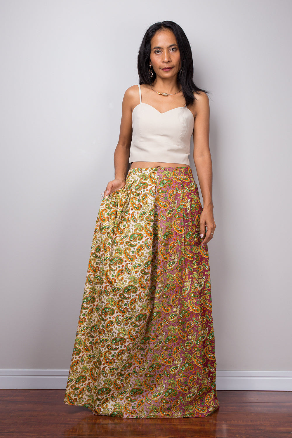 Bohemian skirt, Paisley maxi skirt,  Boho Skirt, Paisley Skirt, Maxi Skirt, Two tone skirt