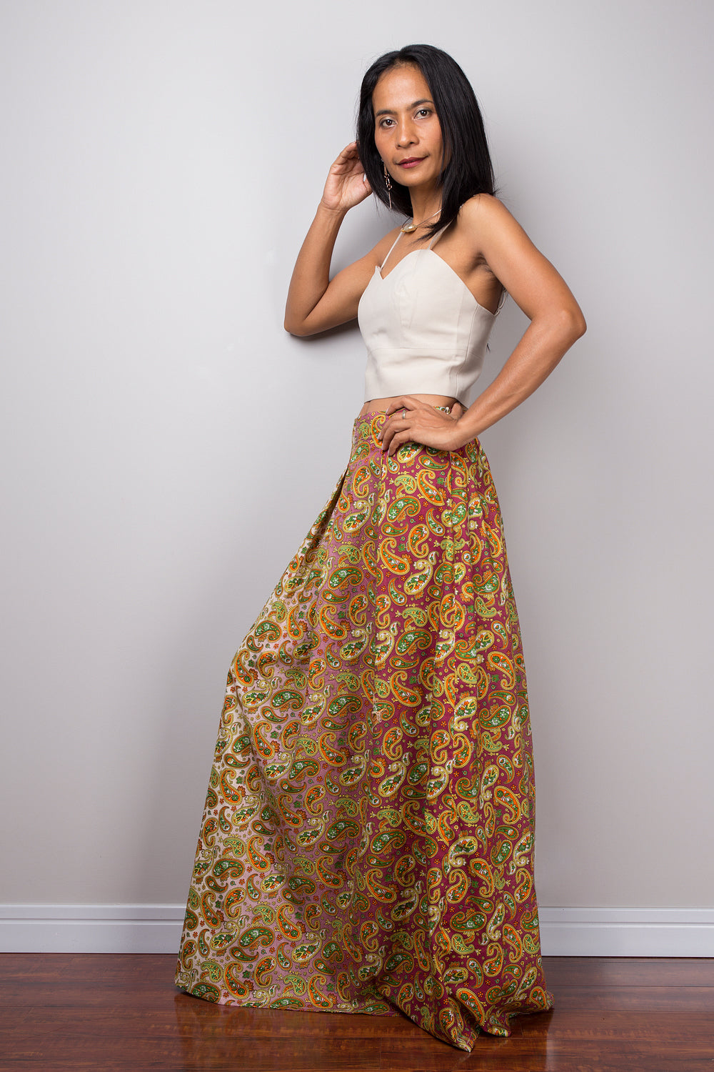 Bohemian skirt, Paisley maxi skirt,  Boho Skirt, Paisley Skirt, Maxi Skirt, Two tone skirt