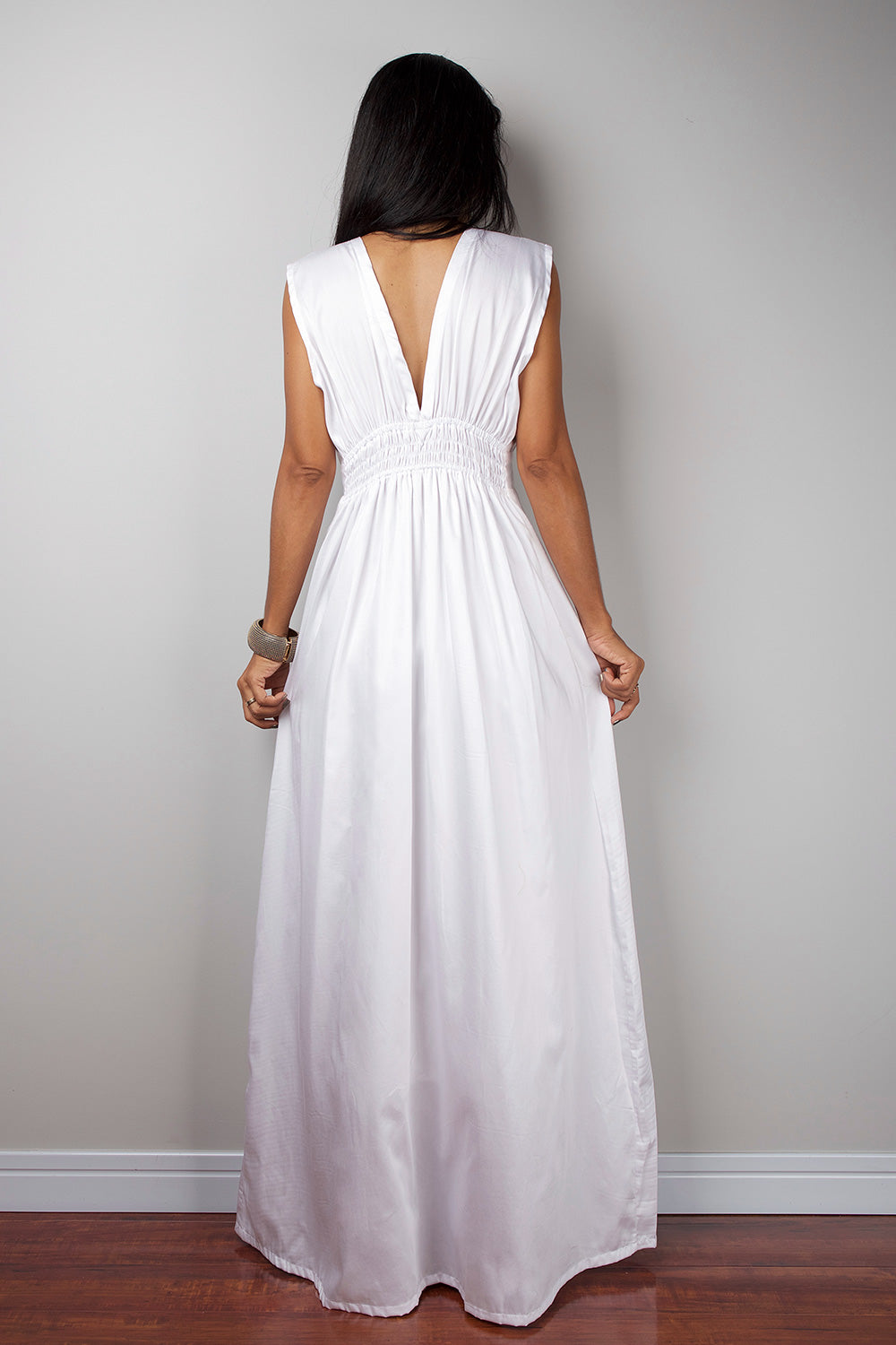 White Maxi Dress, Long white sleeveless dress, High waist dress, Bridesmaid dress   : Oriental Secrets Collection II