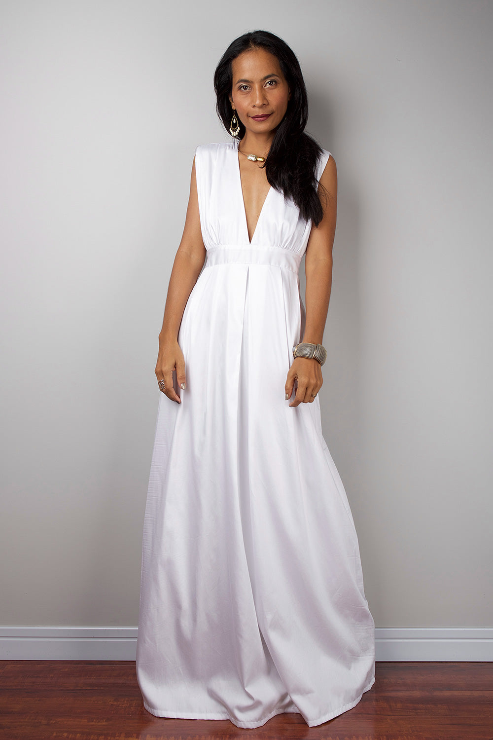 White Maxi Dress, Long white sleeveless dress, High waist dress, Bridesmaid dress   : Oriental Secrets Collection II