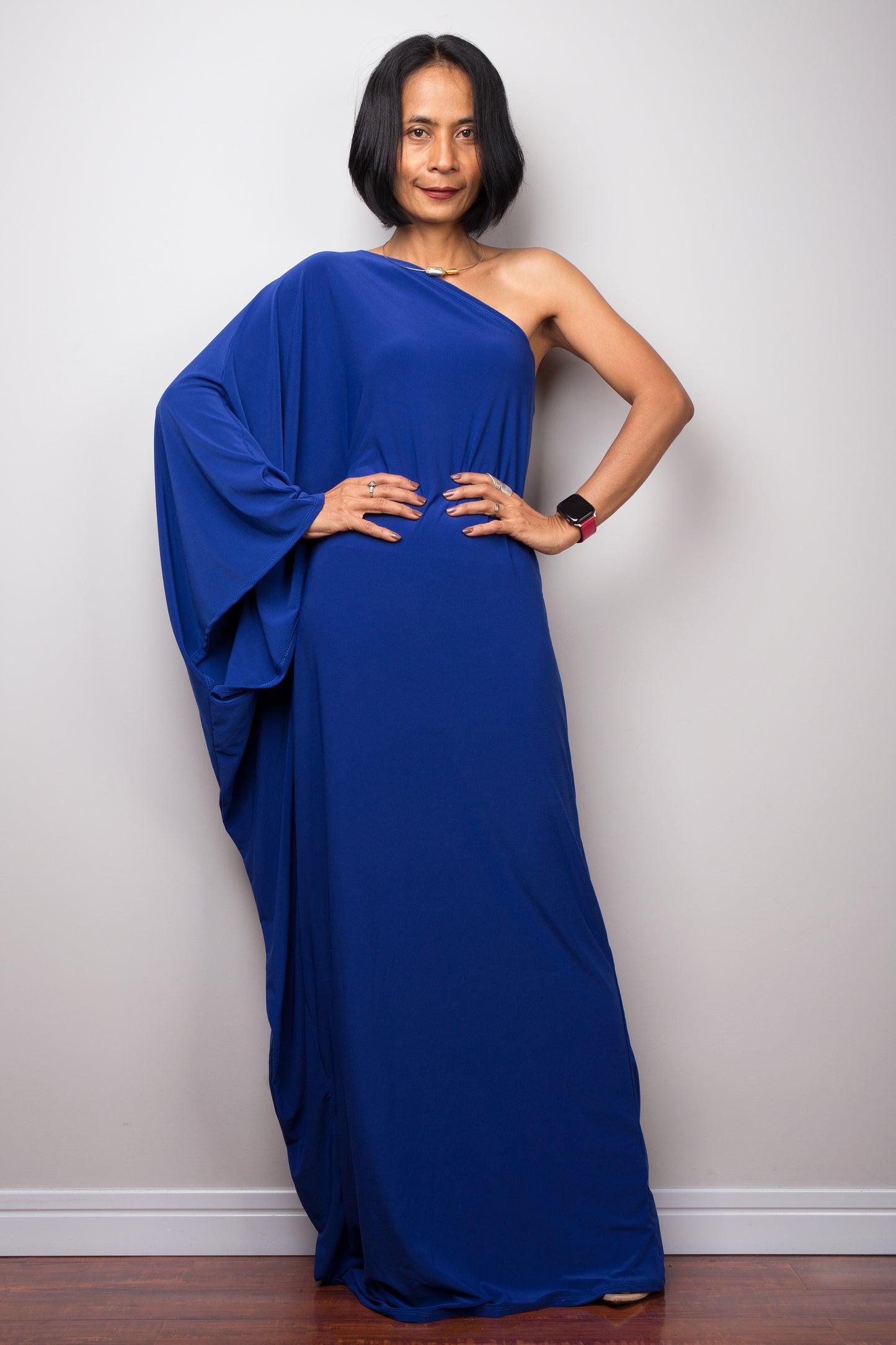 Blue one shoulder dress, Long blue evening dress by Nuichan