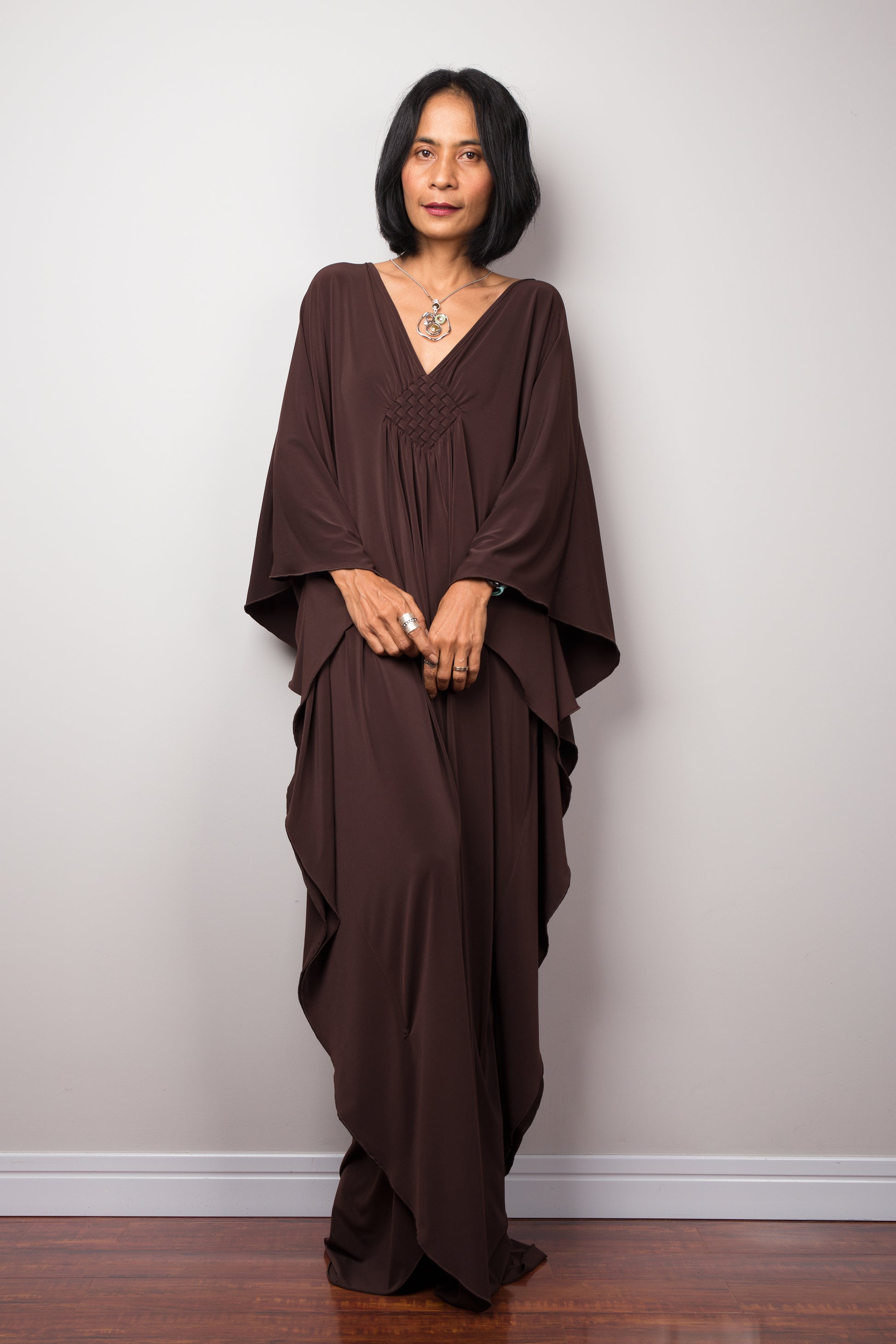 Long brown kaftan. Loose fit maxi dress by Nuichan