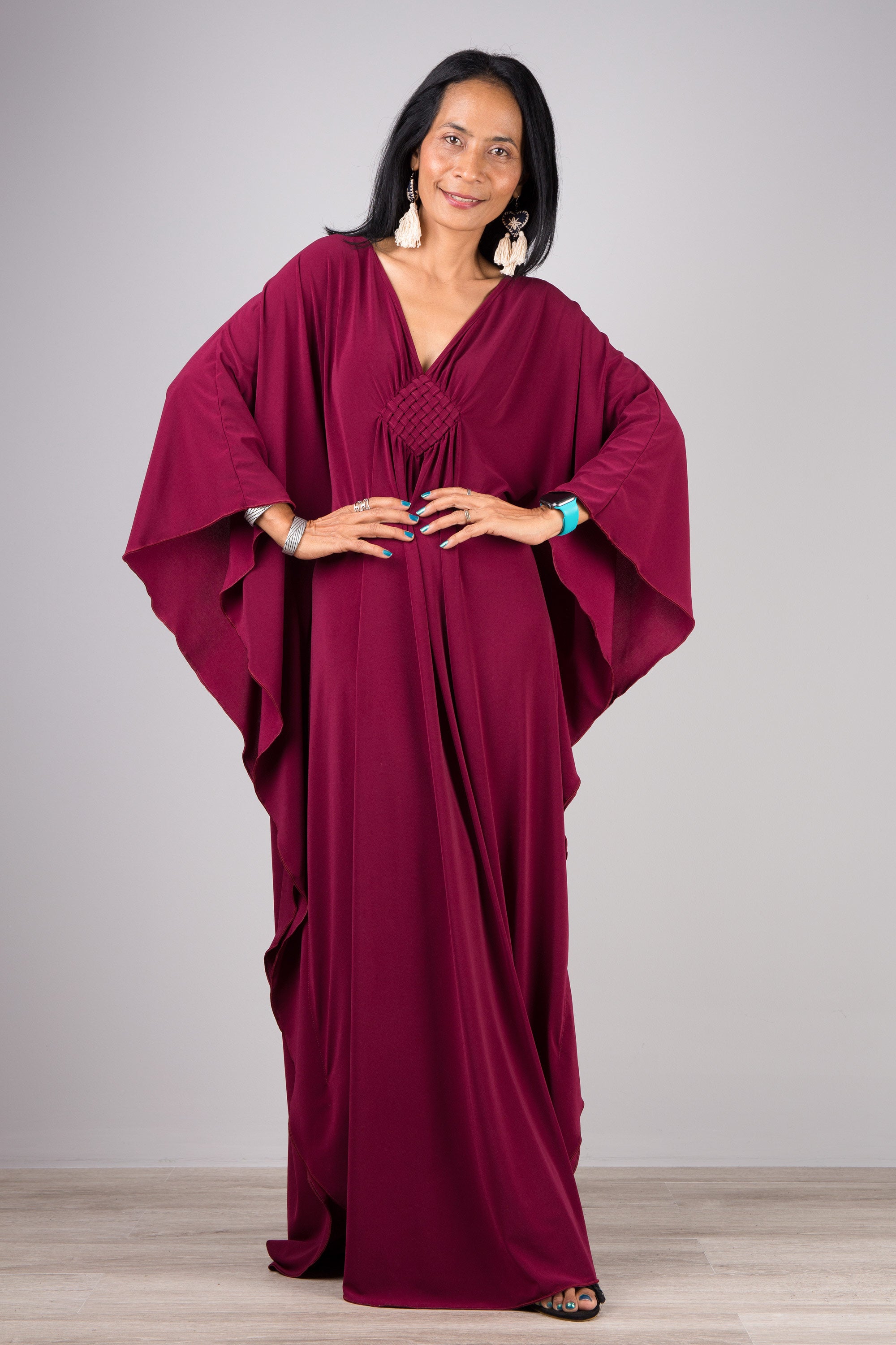 Kaftan dresses online. Red burgundy kimono kaftan dress by Nuichan