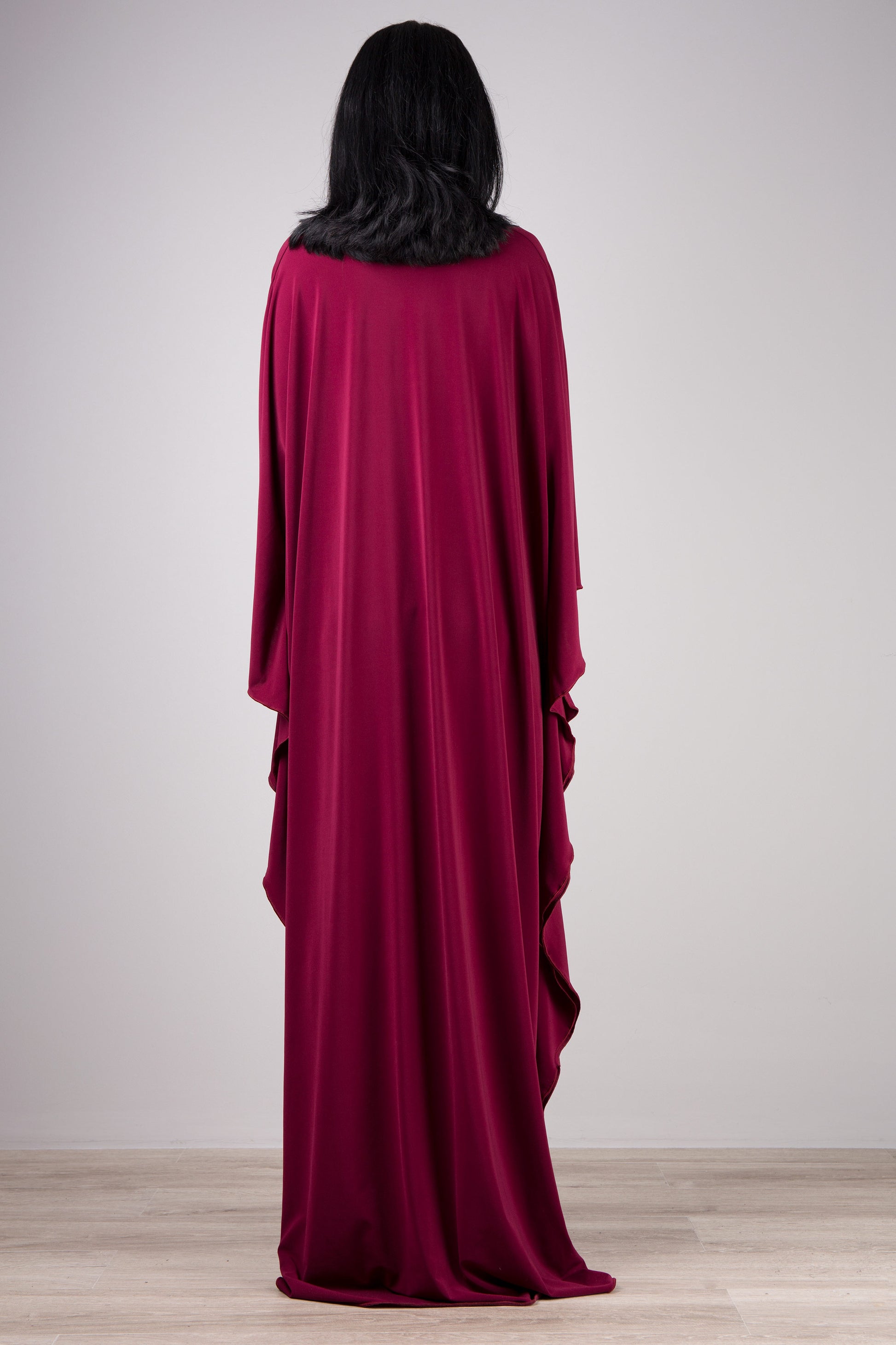 Burgundy caftan dress by Nuichan - Back view