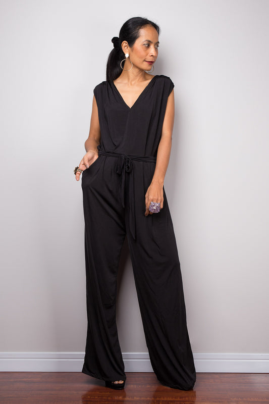 Black jumpsuit with v neck