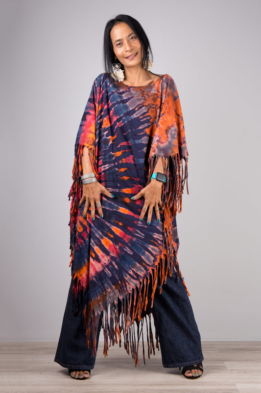 Shop Tie dye Poncho top online. Tunic top tie dye dress by Nuichan