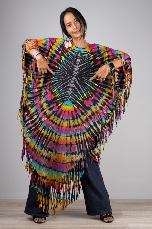 Shop Tie dye Poncho top online. Tunic top tie dye dress by Nuichan